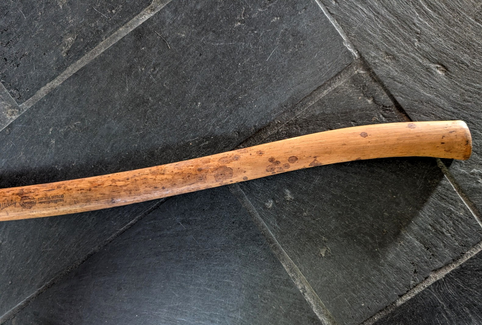 Vintage NOS Adze Handle Marked Hartwell Brothers Memphis 34″ Patina Hickory