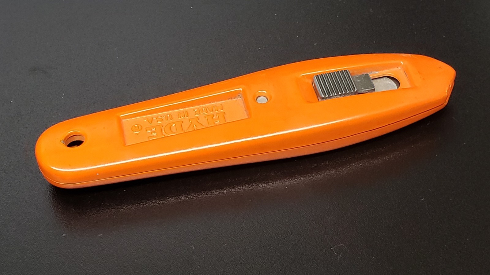HYDE Orange Spring Assisted Retractable Utility Knife, Box Cutter, 3 Blades