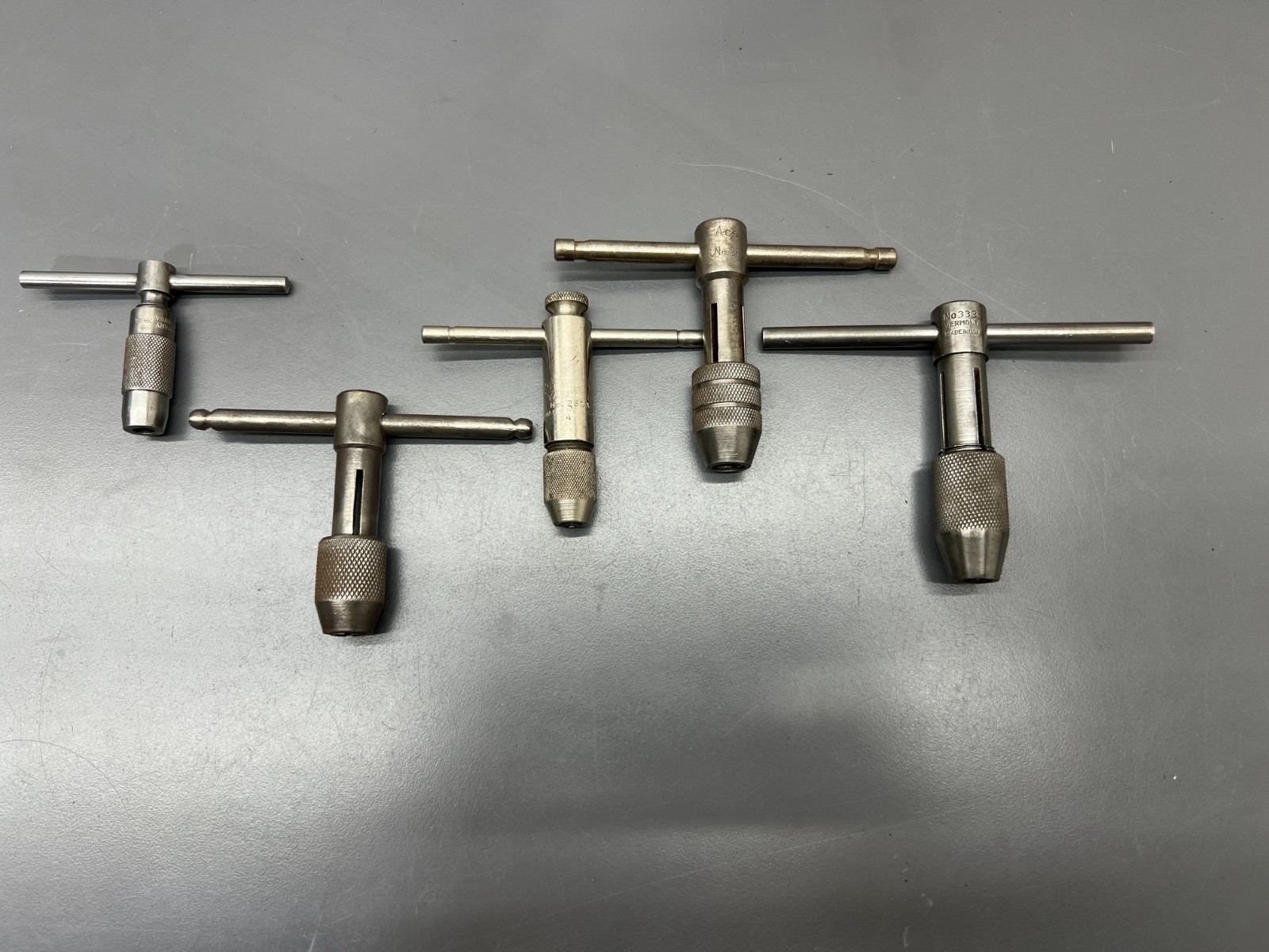 (M) VINTAGE 5PC MACHINIST TAP WRENCH SET VERMONT STANLEY ACE MILLERS FALLS USA