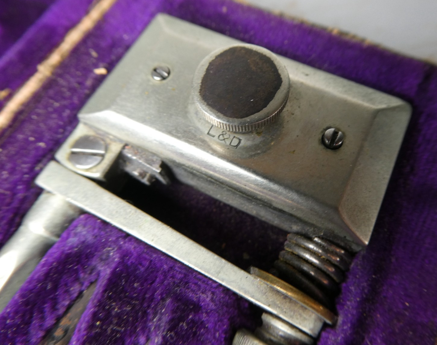 Antique L&D Set Trammel Points Beam Compass with Fine Adjust / Pencil in Case