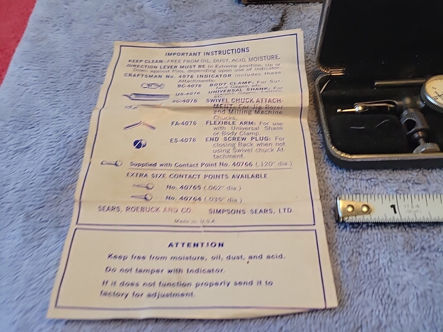 Craftsman No. 9-4076 Jeweled Bearing Dial Test Indicator W/Box & Paperwork USA