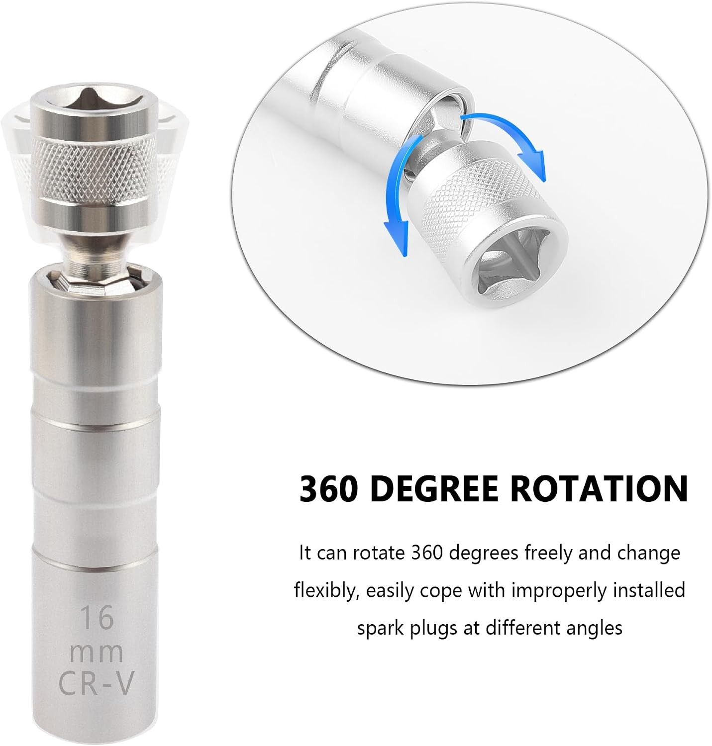 Spark Plug Socket, Thin Wall 12 Points, 3/8″ Drive, 16mm/14mm