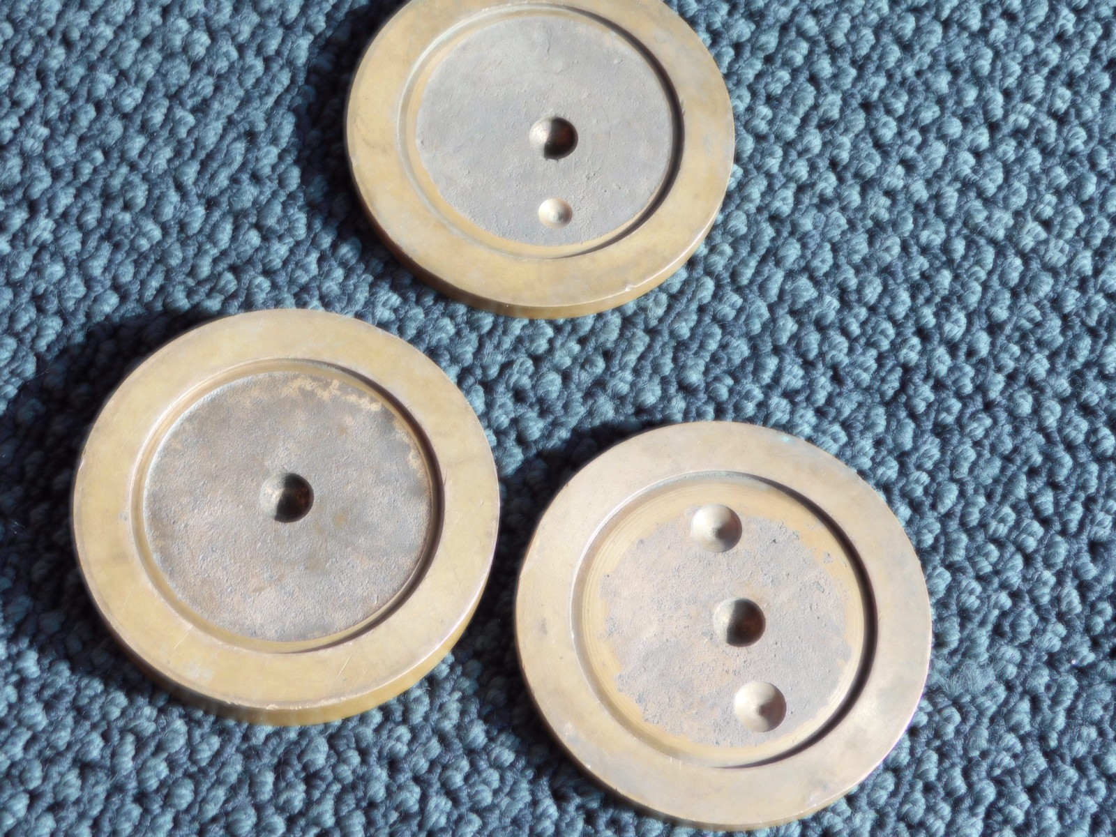 Lot Of 3 American Steam Gauge & Valve Mfg Co Brass Dead Weights – 20 & 10 & 10