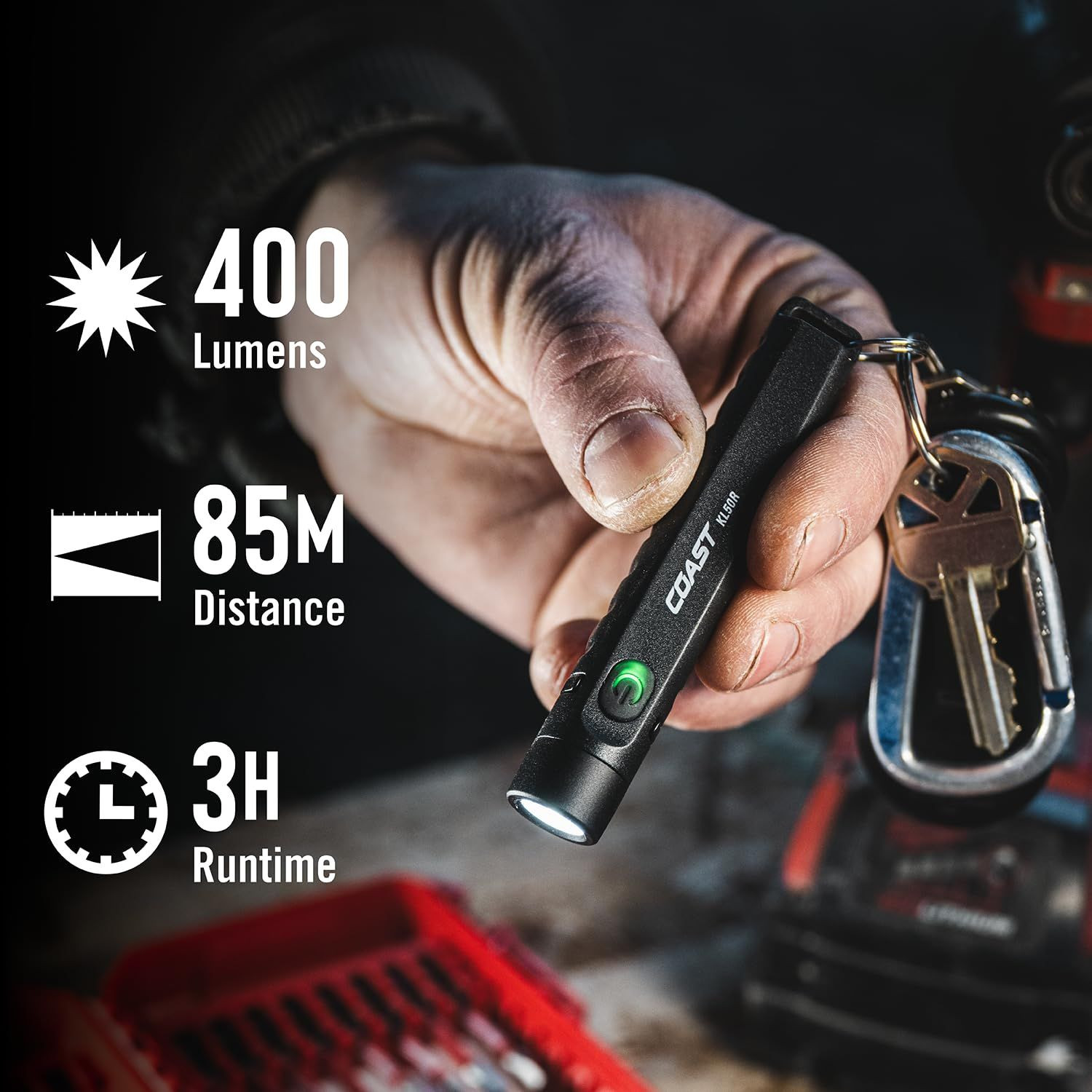 Coast KL50R 400 Lumen USB-C Rechargeble LED Pocket Flashlight, Mini, Black