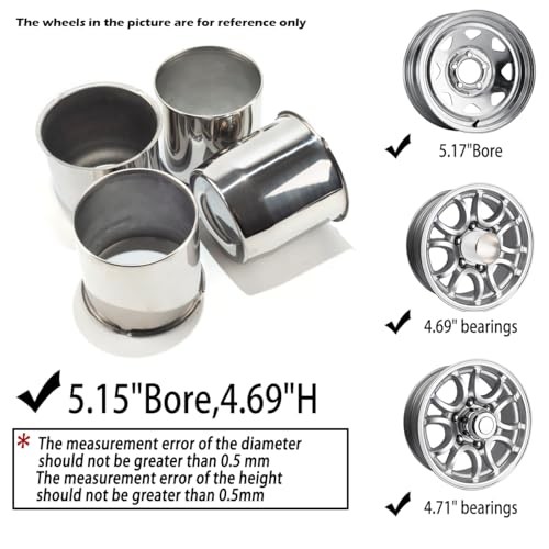 4Pcs 5.15inch Stainless Trailer Wheel Center Caps Push 5.15″ OD Mirror Polished