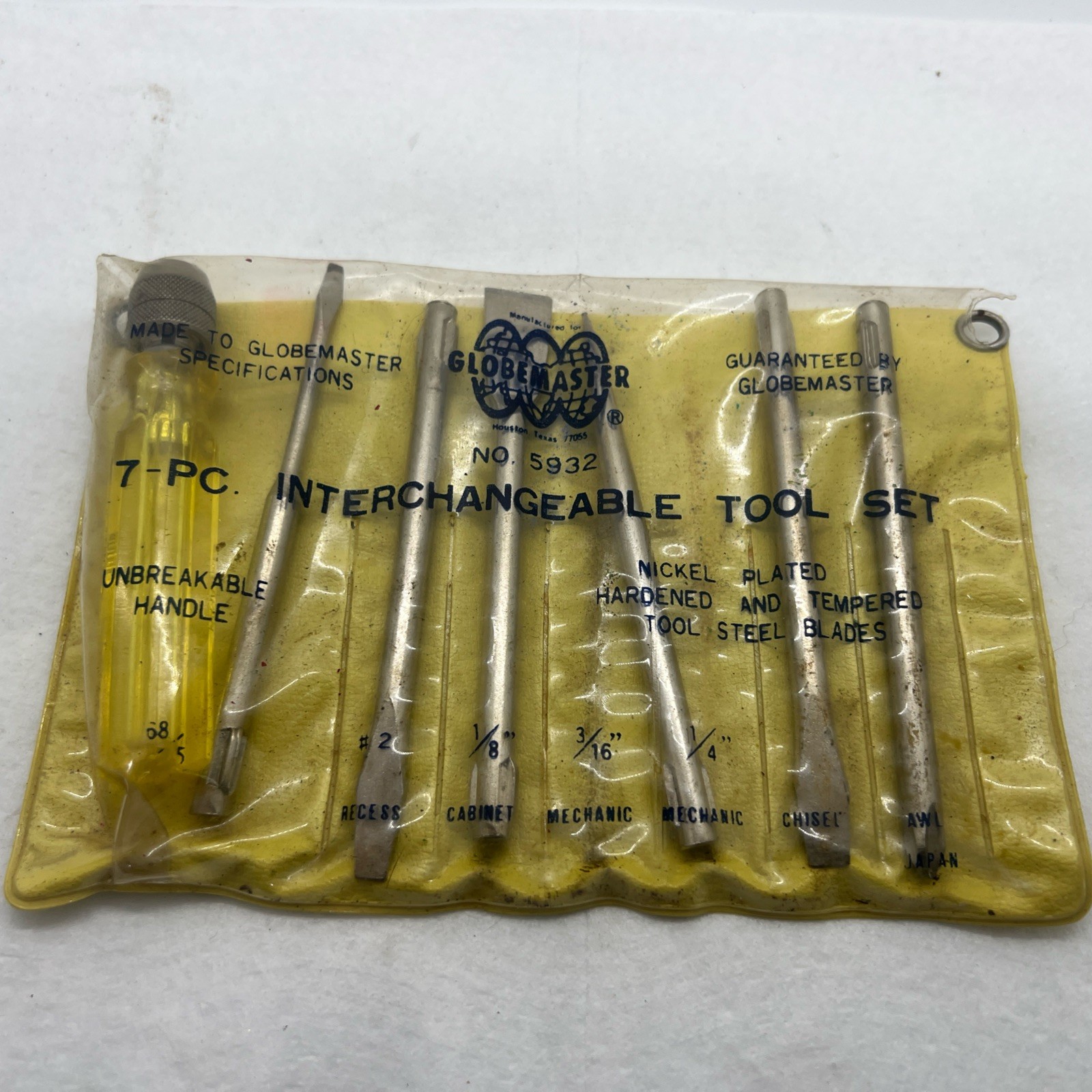 Vintage Globemaster 7 Pc Interchangeable Screwdriver Set With Pouch Rare