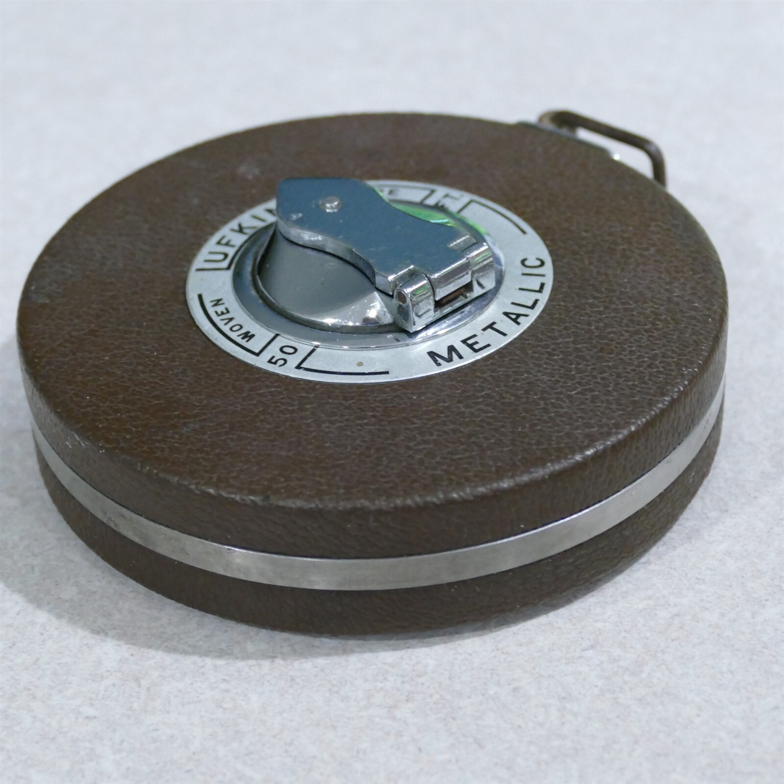 Vintage The Lufkin Rule Co. Saginaw MICH. ~ 50ft Woven Metallic Tape Measure VGC