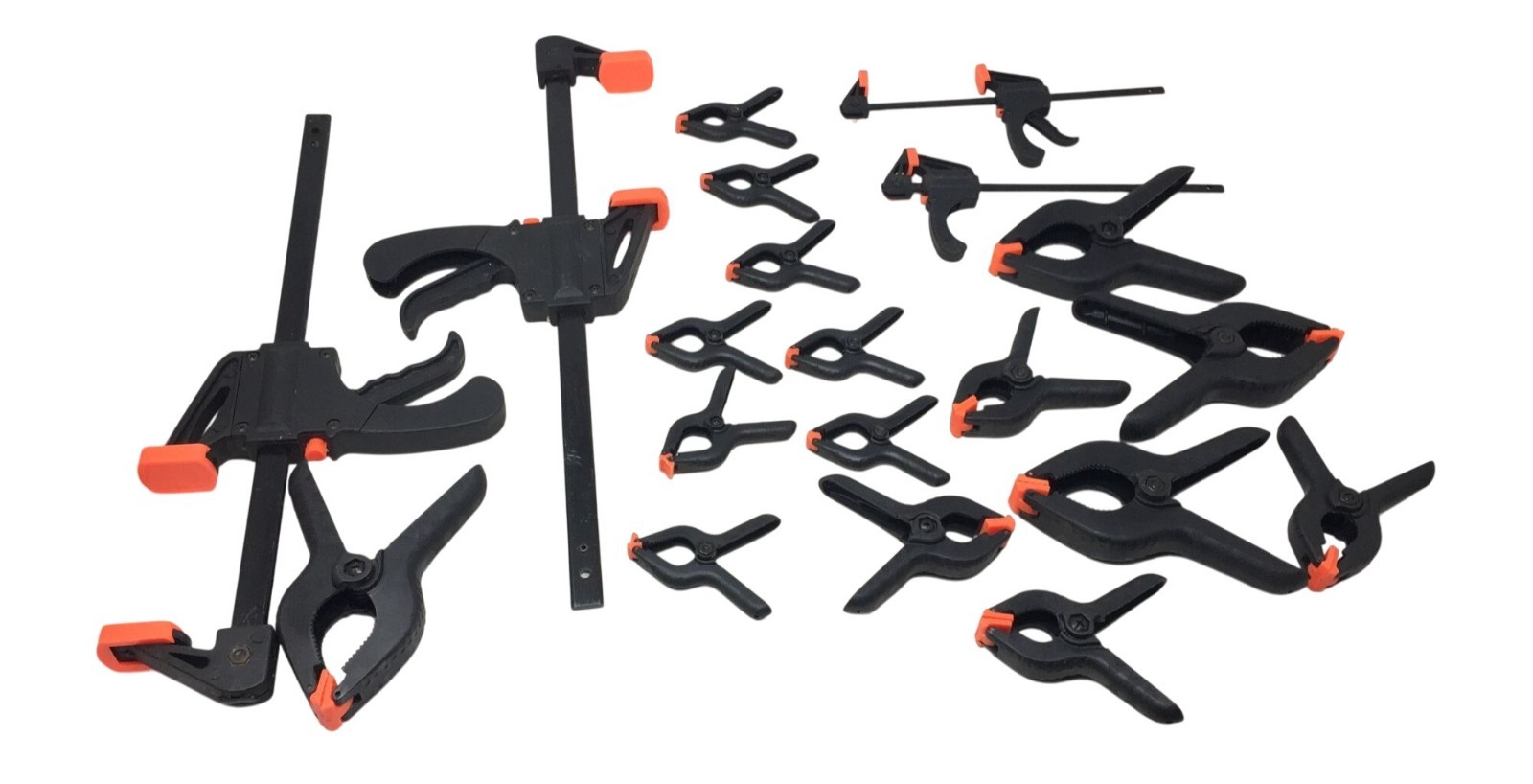 Large Bundle of 20 Black and Orange Woodworking/Glue Clamps