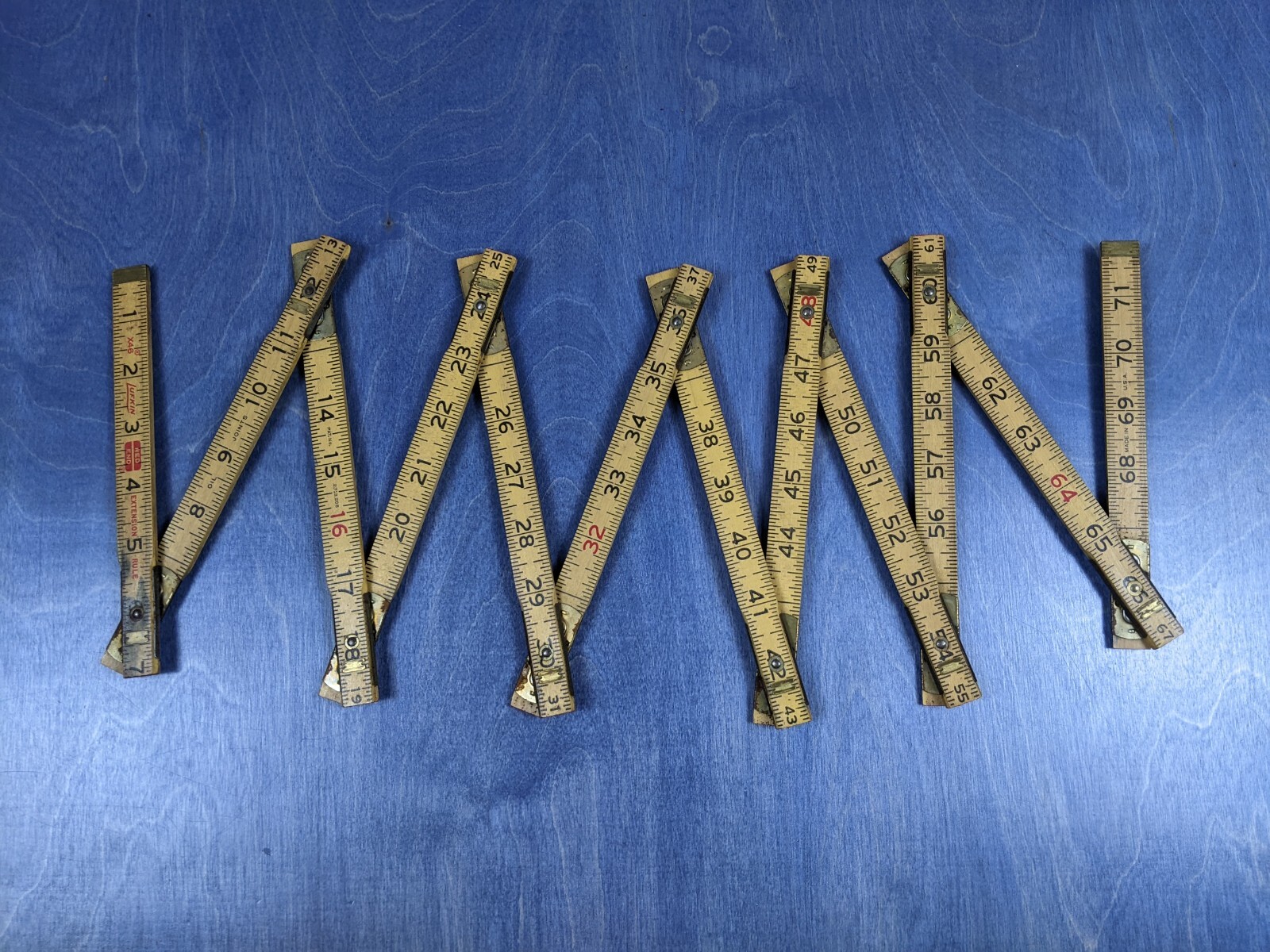 Vintage Lufkin Wood Ruler X46 Red End Extension Rule Folding 72″ Made In USA