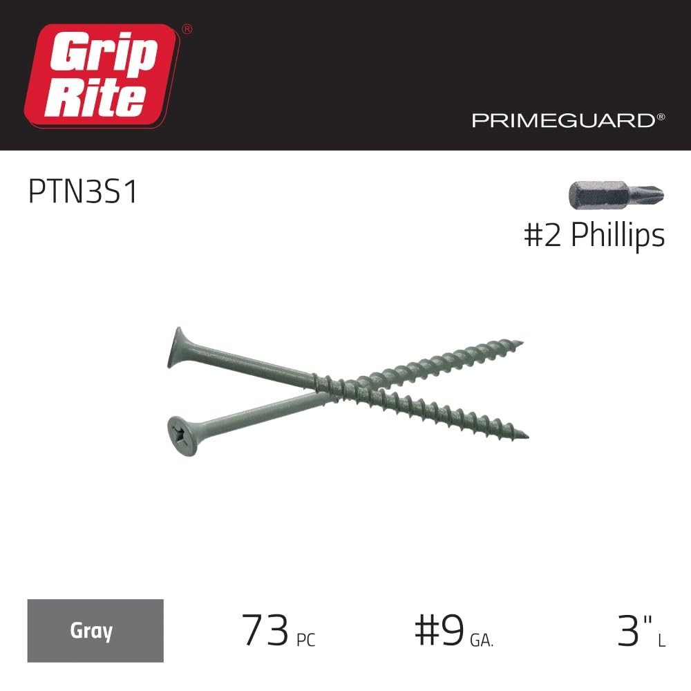 Grip-Rite Exterior Screws – Safe for Use in Treated Lumber – #2 3 Inch, grey