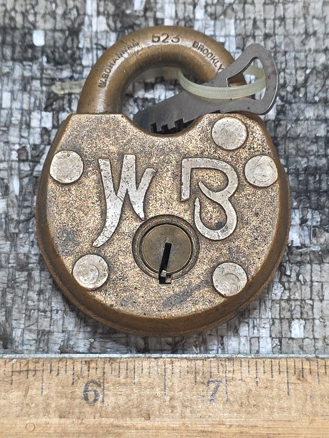 Wilson Bohannan 523 Antique Vintage Lock Padlock Brooklyn NY. 1 FLAT WORKING KEY