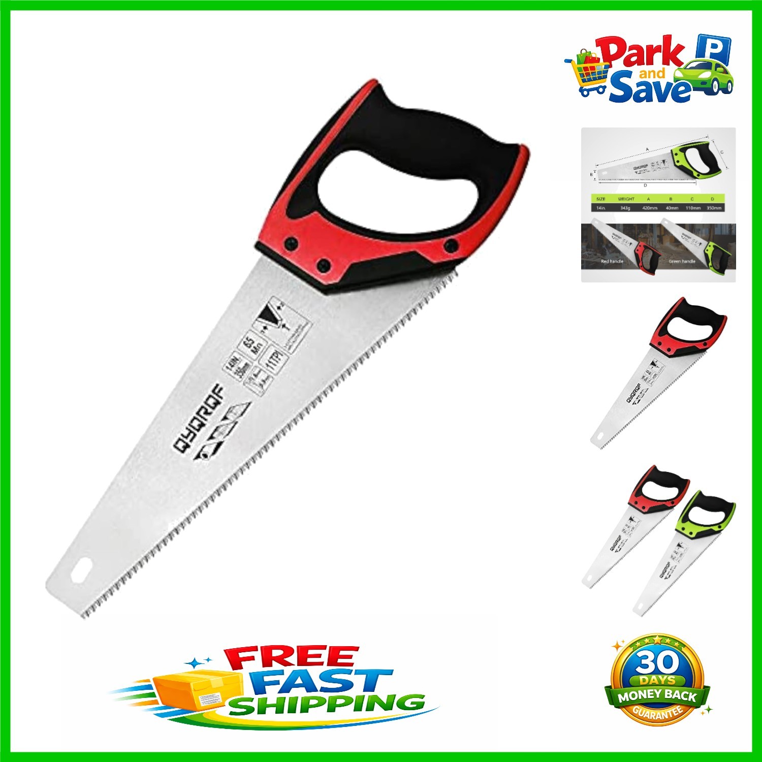 11 TPI Fine-Cut Hand Saw with Red Non-Slip Handle – Ideal for Wood & Plastic
