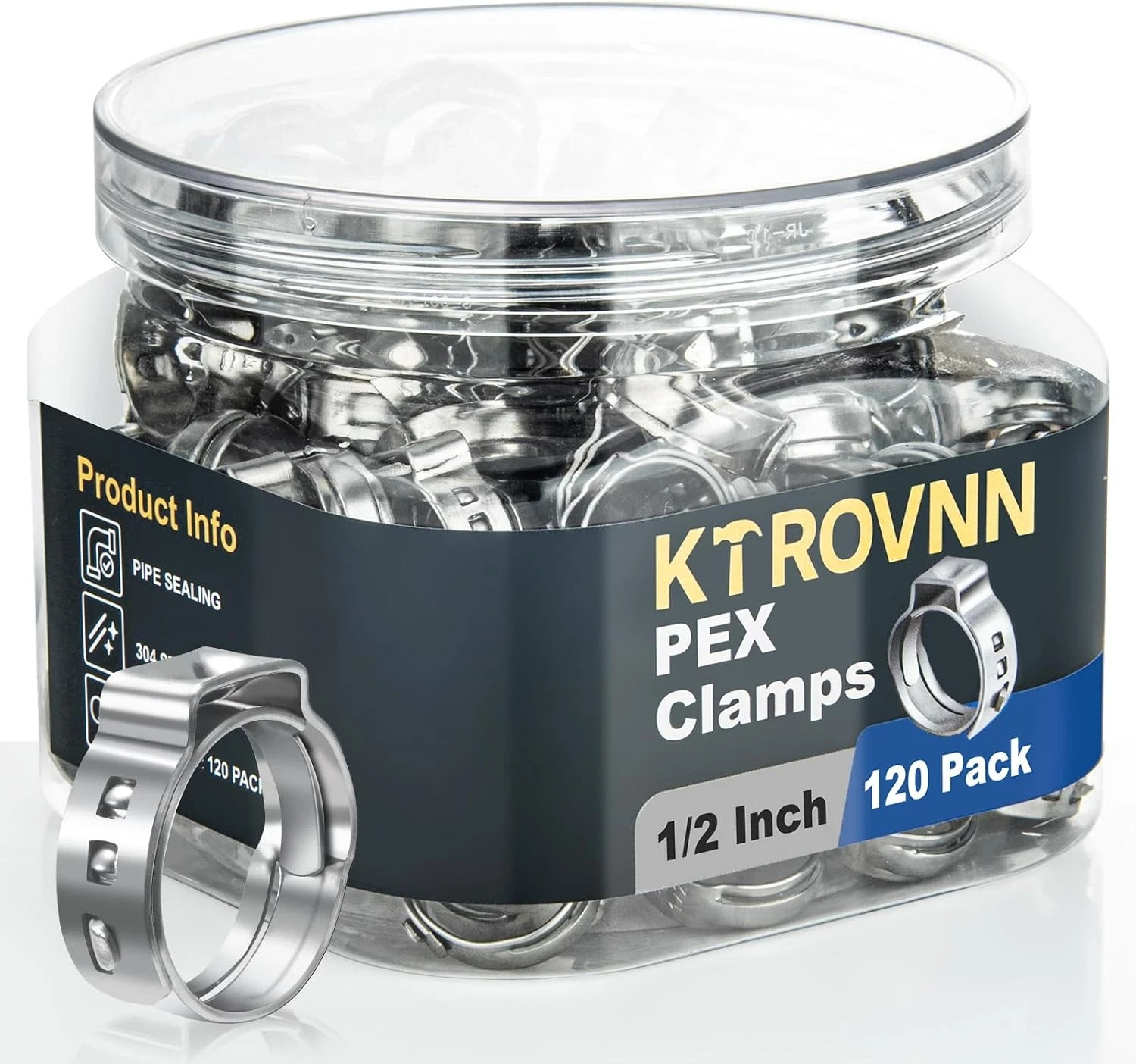 120 Pack 1/2 Inch PEX Cinch Clamps Rings, Heavy Duty 304 Stainless Steel Pex Cri
