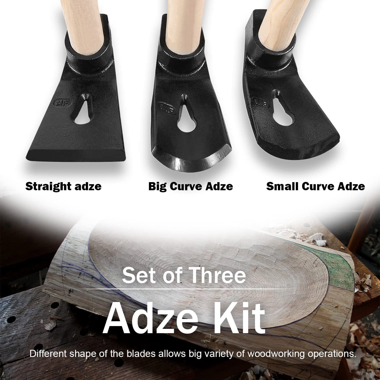 Curved Bowl Adze Woodworking Tool Set Straight Big Small Log Carving Hand Hewing