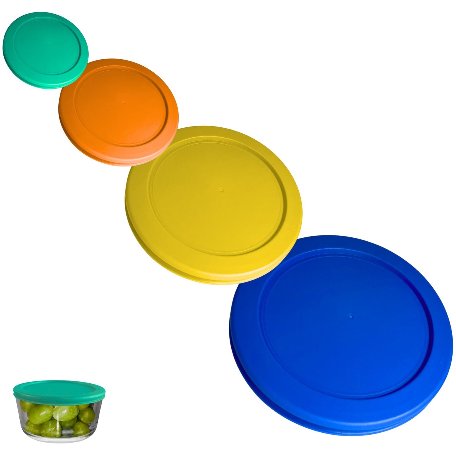 1, 2, 4 & 7 Cup Green, Orange, Yellow, Blue Replacement Lids/Covers for Pyrex…