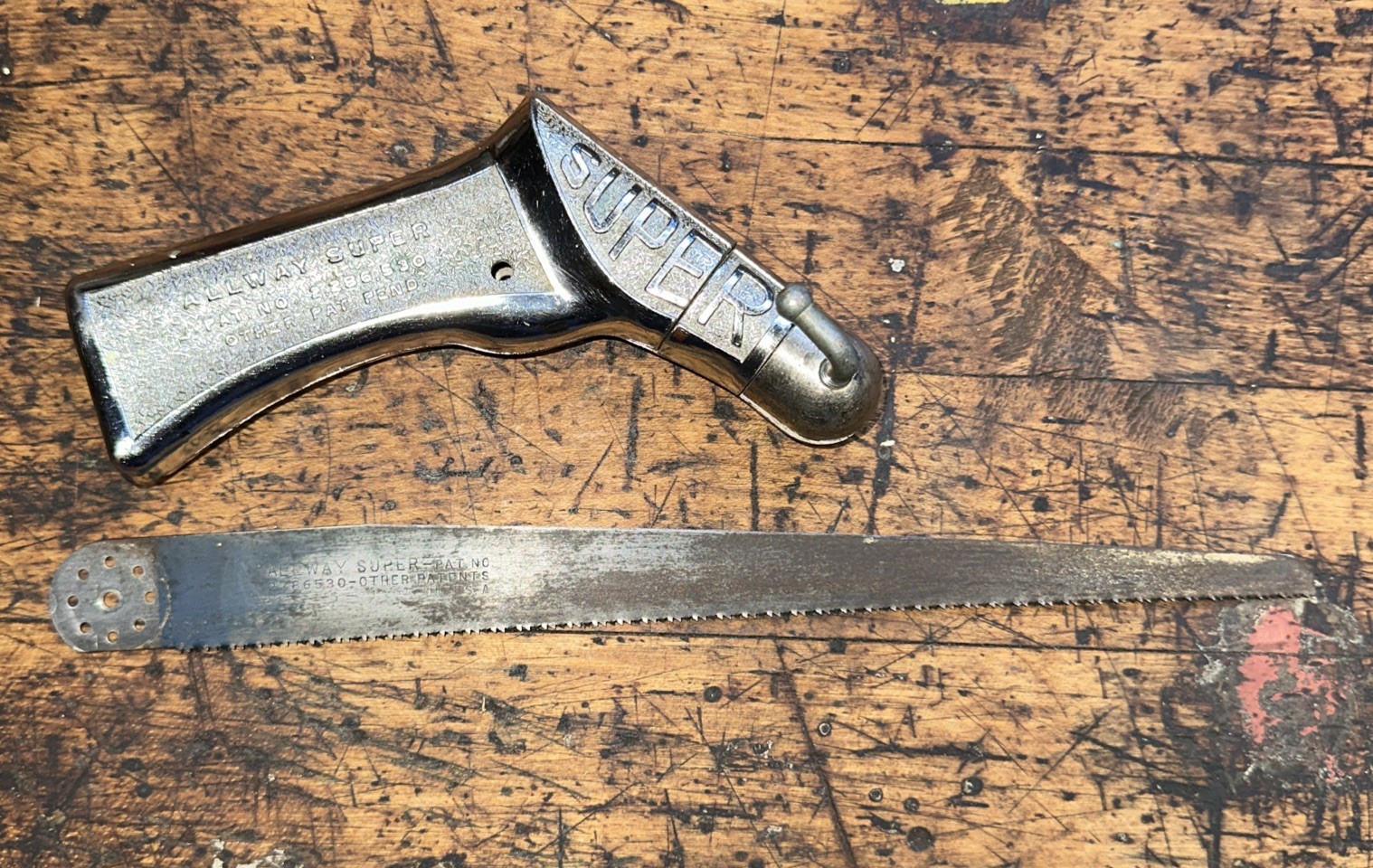 Vintage Allway Super Chrome Handle Pistol Grip 16″ Hand Saw w/Matching Blade