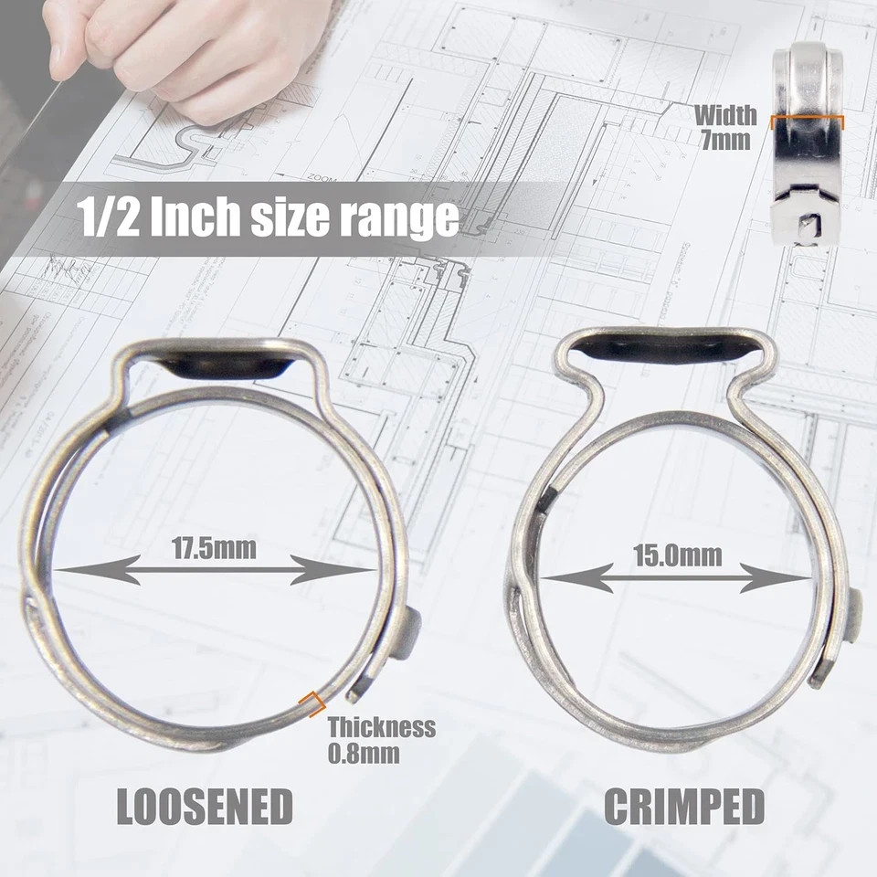 Pex Clamps, 50Pcs 1/2 Inch 304 Stainless Steel PEX Cinch Crimp Rings Pinch Clamp
