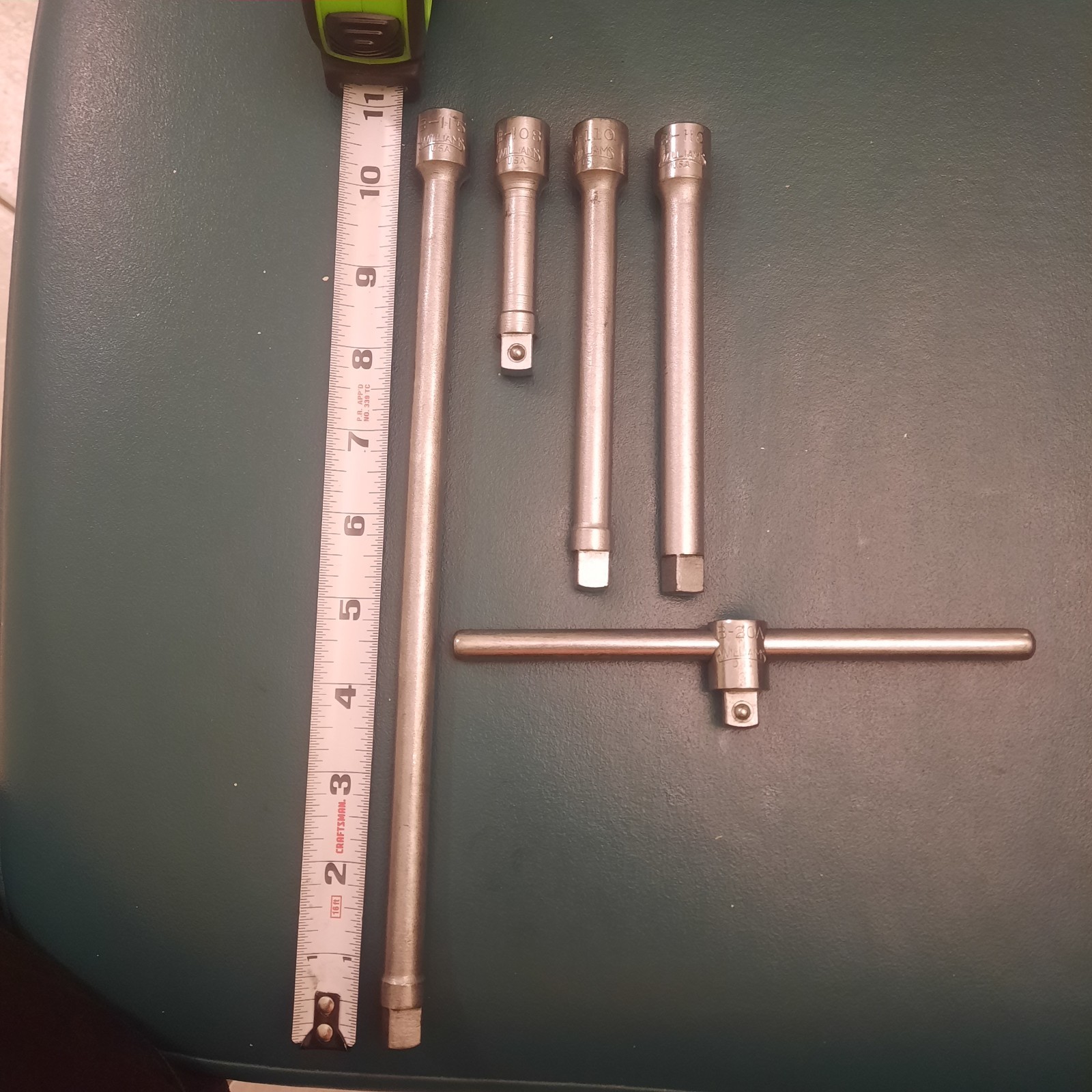 Vintage Williams 3/8 B20A 3/8″ DR Sliding T-Head Breaker Bar & 4 Extensions. USA