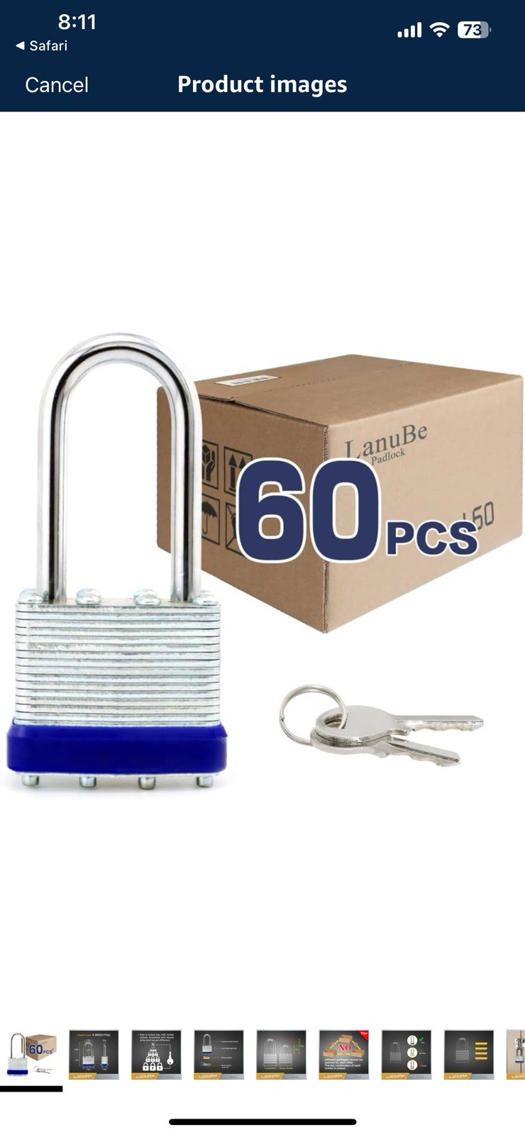 LanuBe Laminated keyed Padlock (1-9/16″, 40mm), keyed Alike Locks, 60 Pack