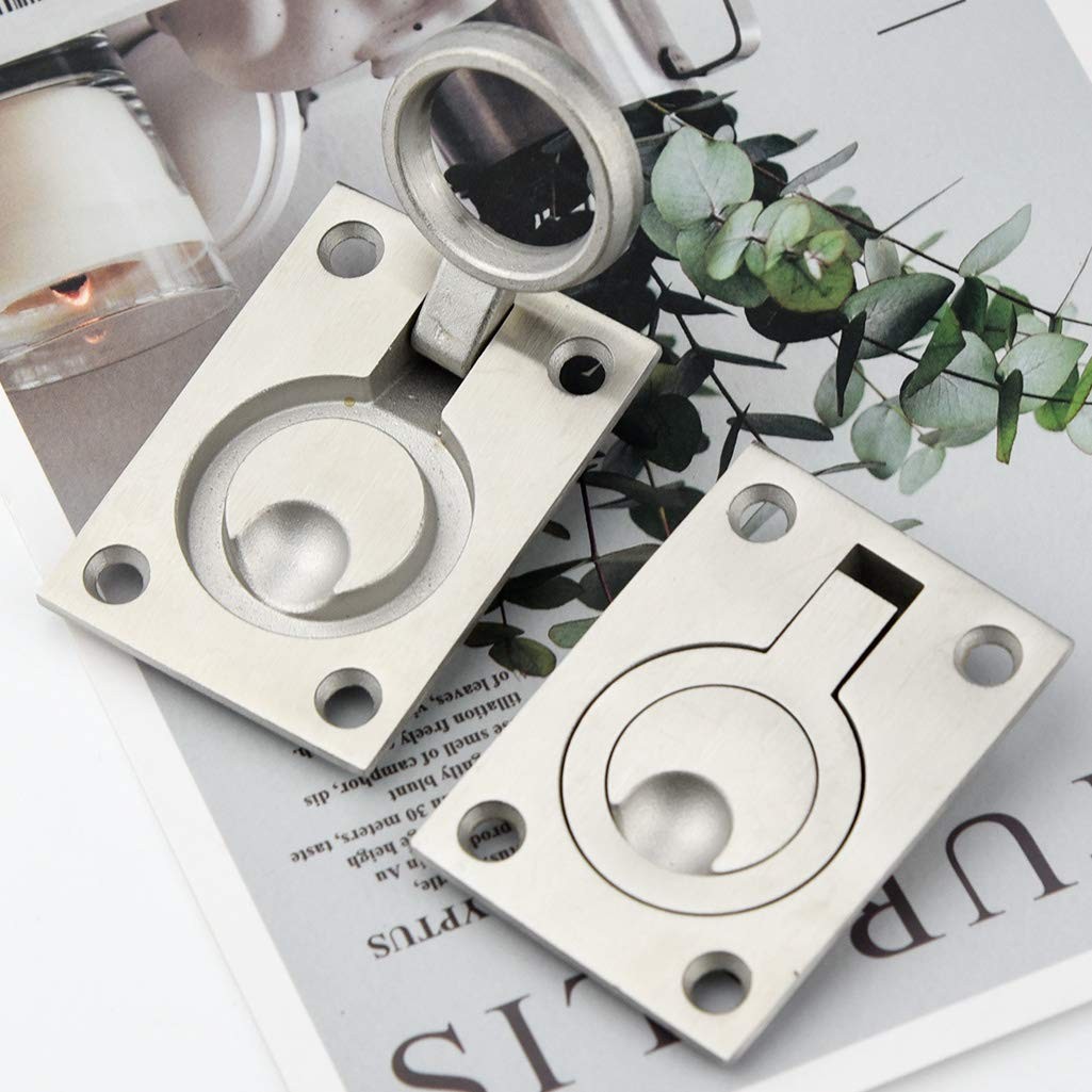 yeabwps 2 Pack Square Flush Pull Ring Handles, Recessed Boat Hatch Silver