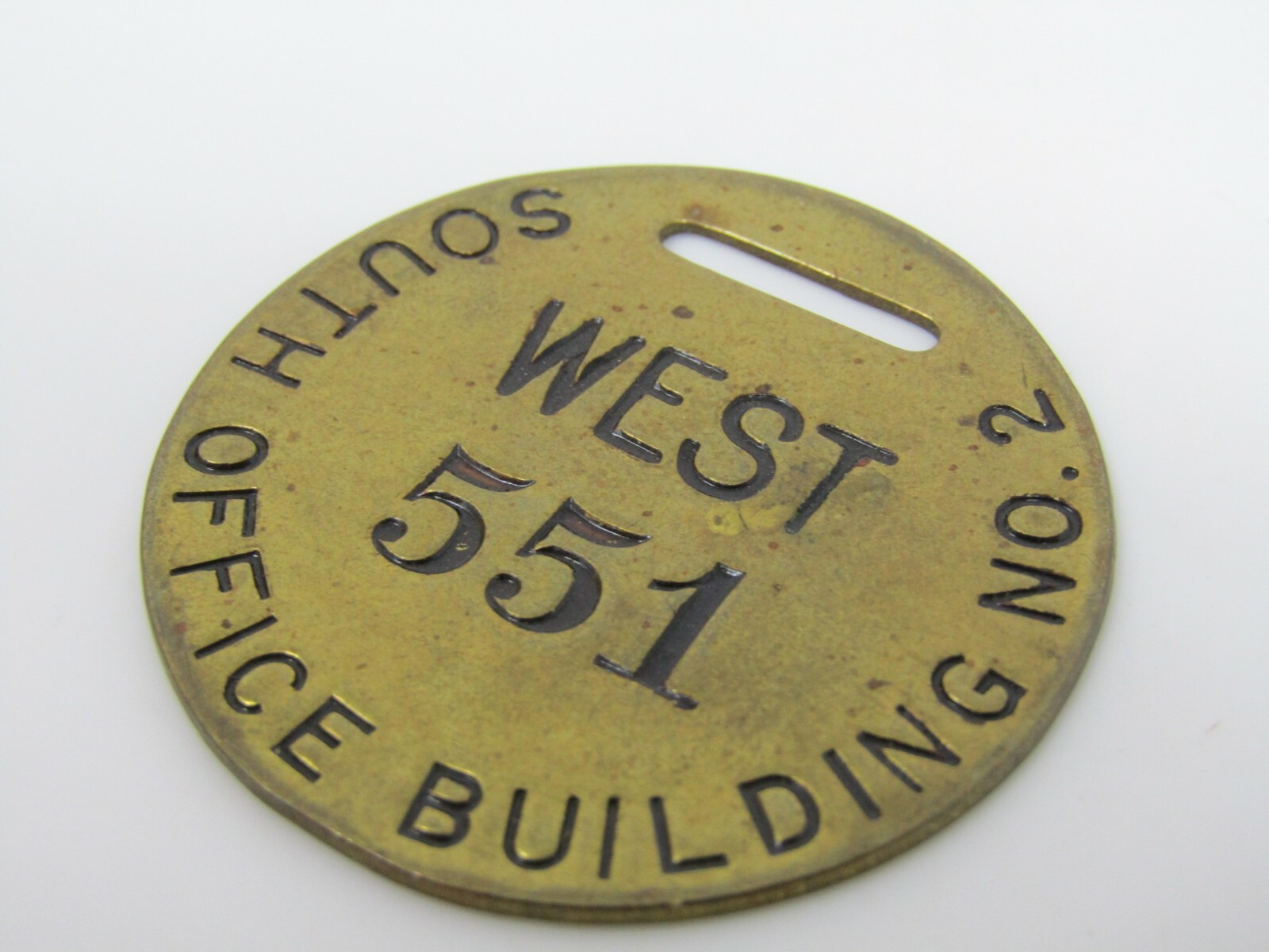 Vintage Brass Tag South Office Building No. 2 West 551 Key Fob Check Token