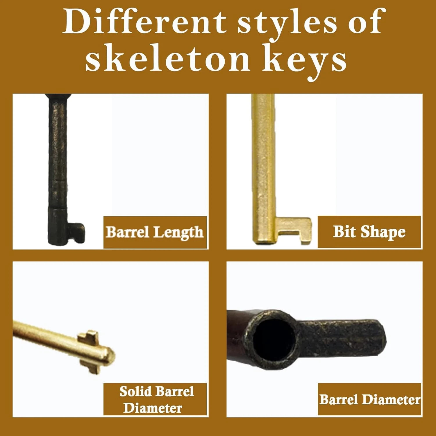 10 Pack Antique Style Skeleton Replacement Keys for Cabinet Furniture Lock Gold