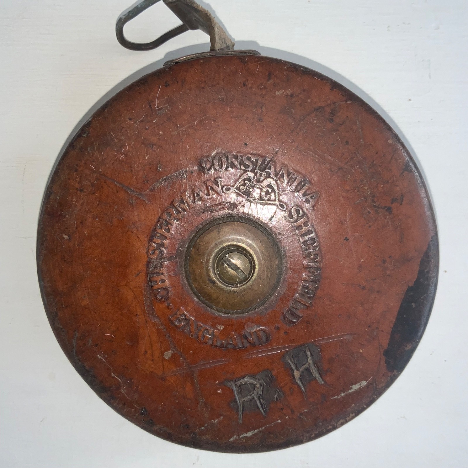 Antique Measuring Tape Chesterman Constantia Sheffield Leather and Brass 66 Feet