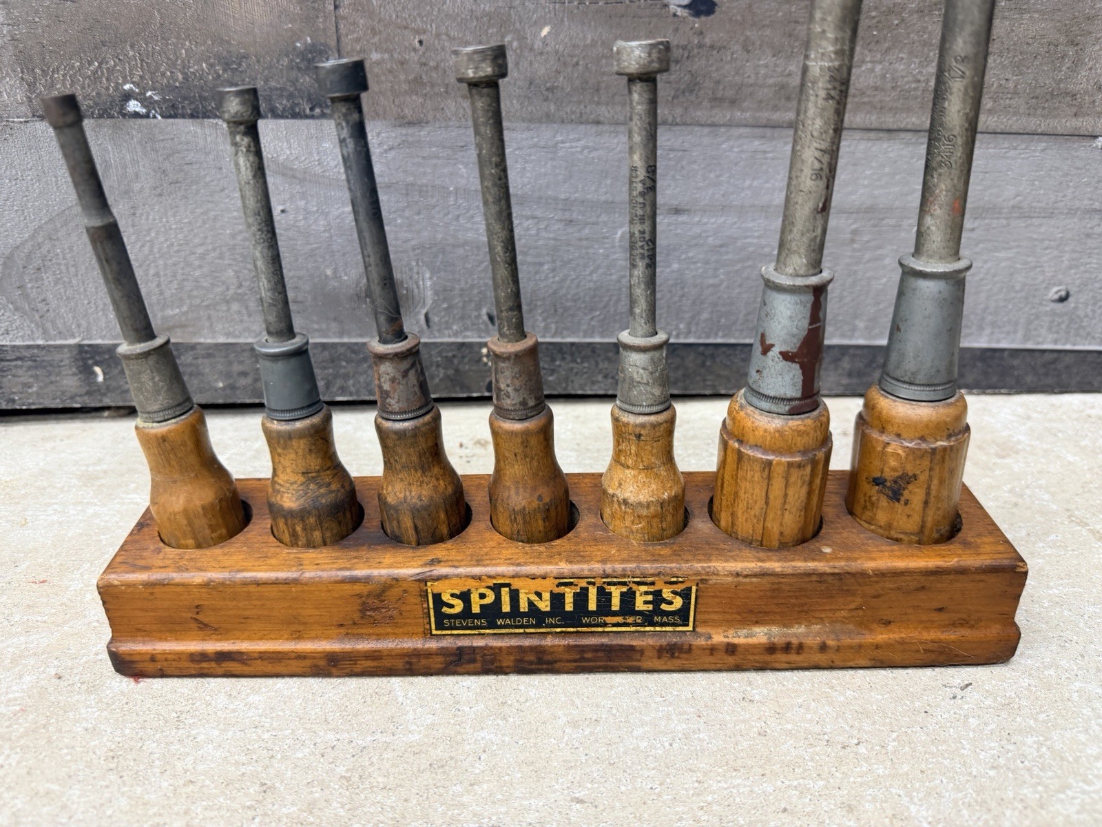 1940 Antique Wood Nut Driver Tool Set Walden Worcester SPINTITES Counter Display
