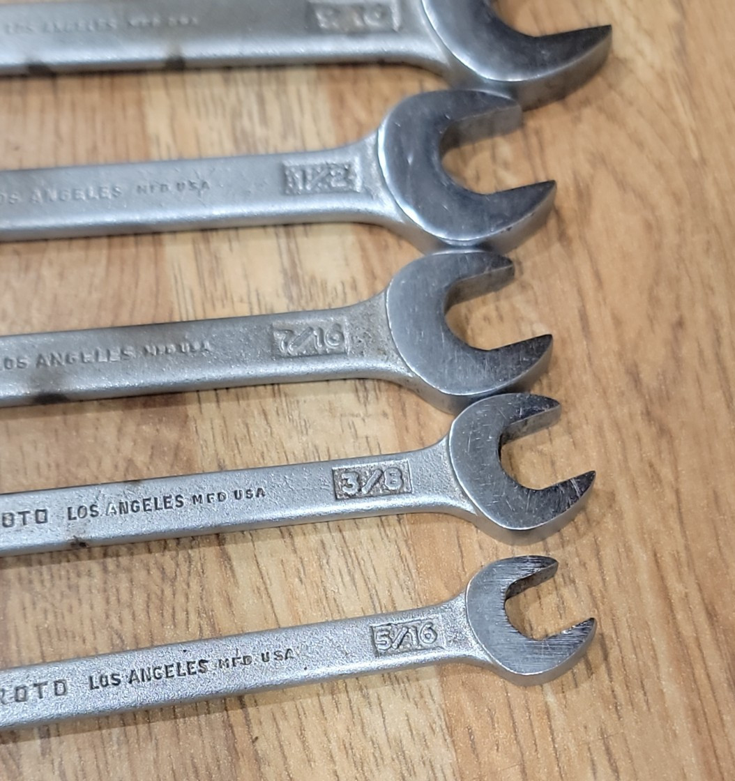Set of 7 Proto Los Angeles Open End Pebble Wrenches SAE MFD USA