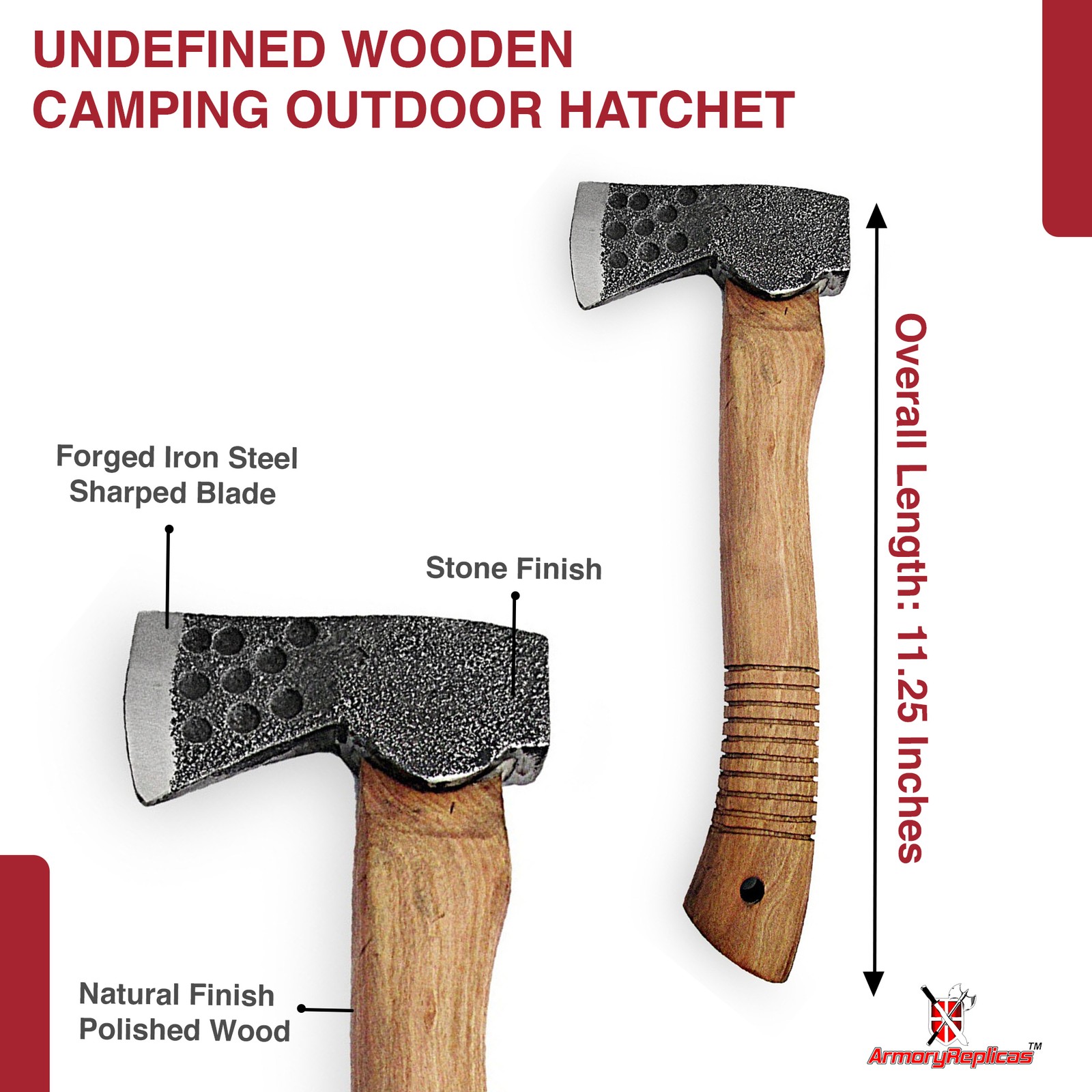 Undefined Wooden Hunting Camping Fishing Outdoor Hatchet Axe Iron Steel Blade