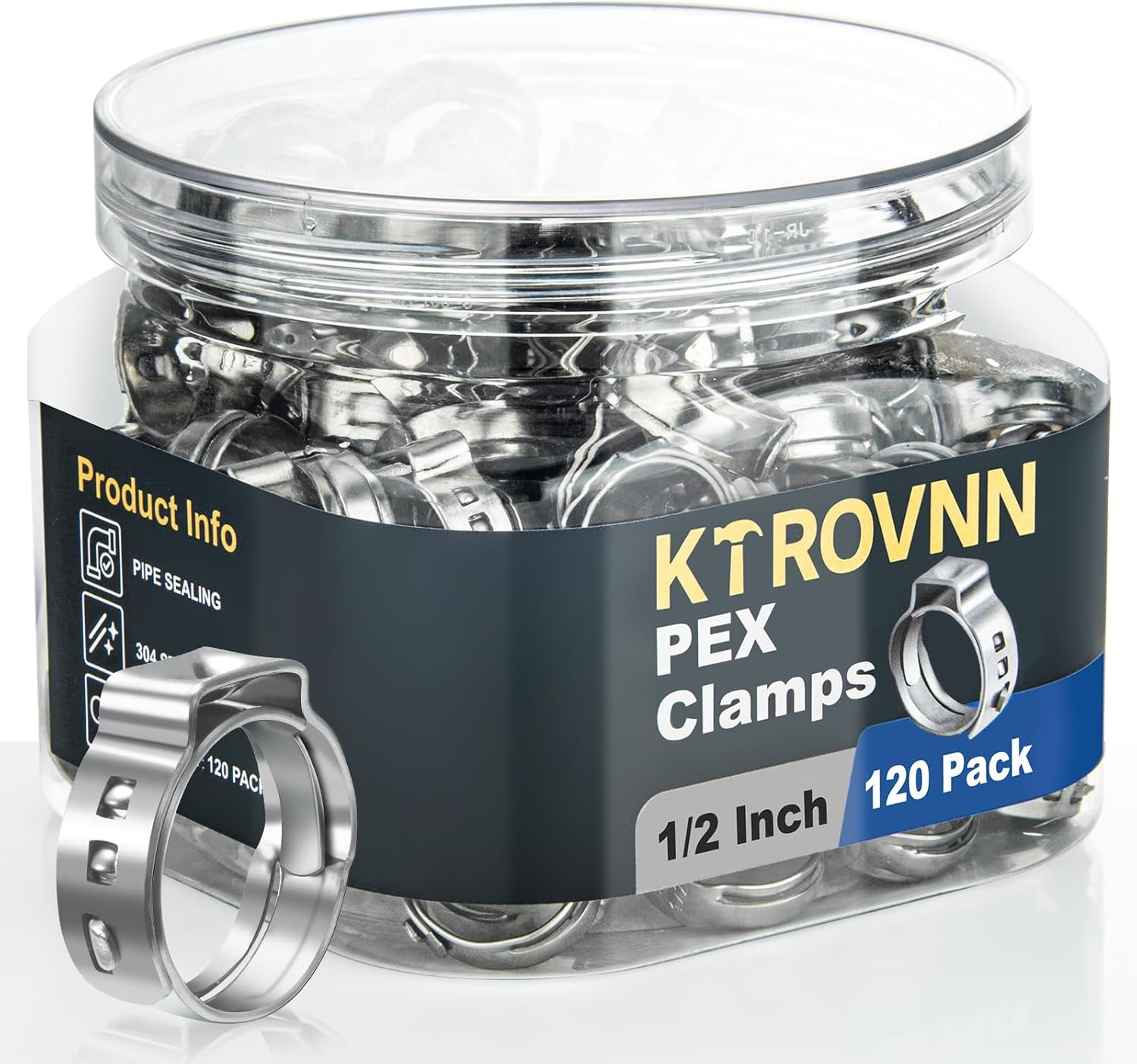 120 Pack 1/2 Inch PEX Cinch Clamps Rings, Heavy Duty 304 Stainless Steel Pex Cri