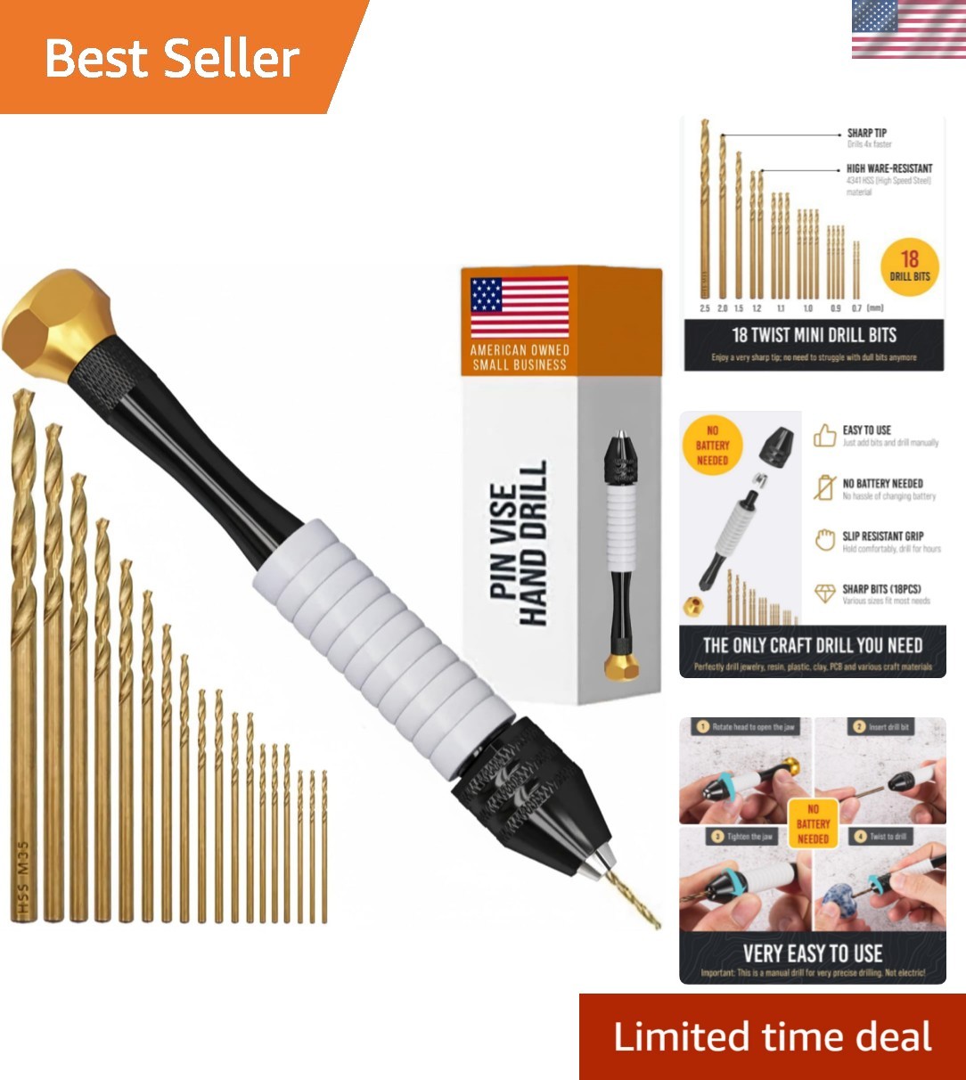 Pin Vise Hand Drill Manual – Jewelry w/Micro Drill Bits 0.8mm-2.5mm – Rotary …