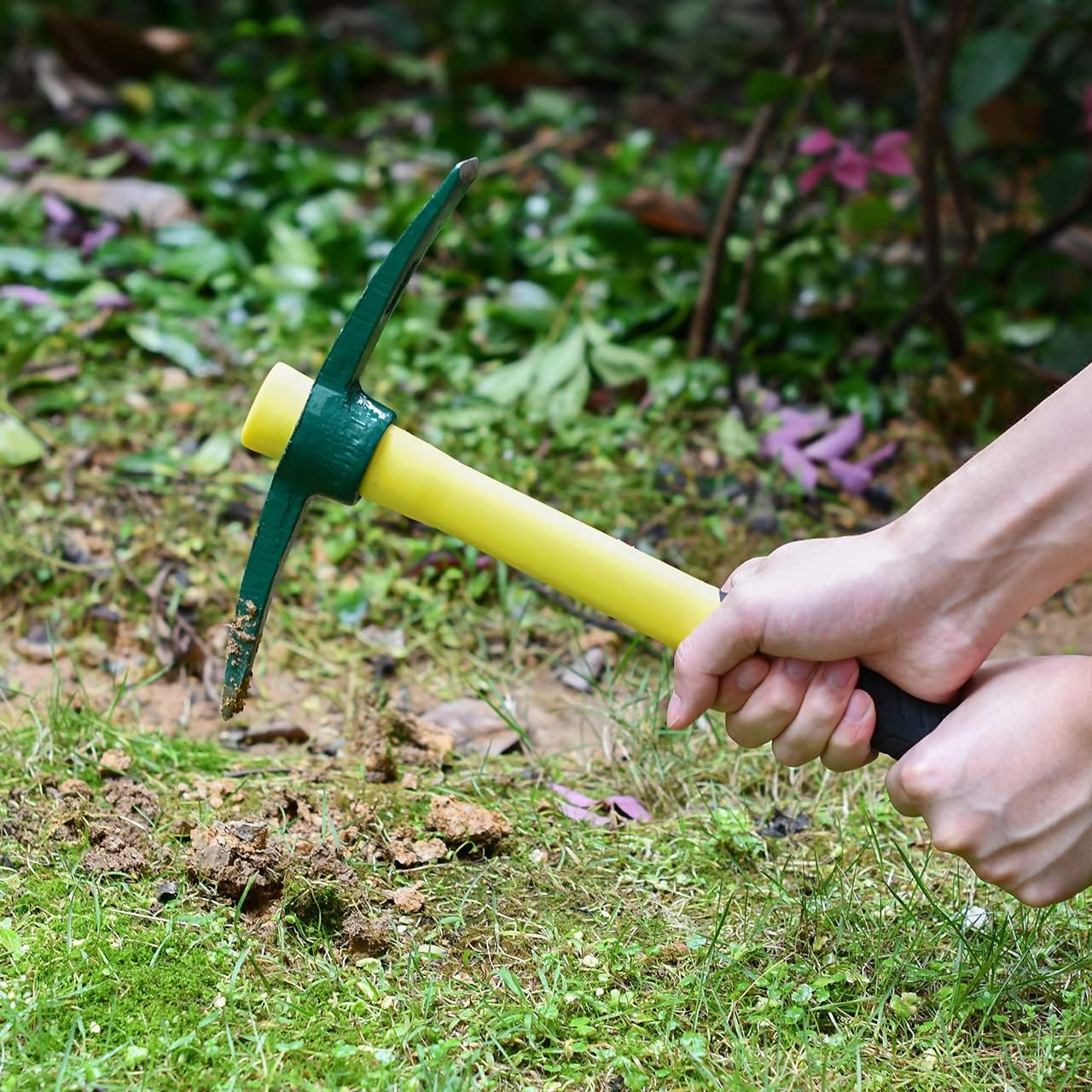 Forged Adze Pick, Weeding Mattock Hoe, Pick Axe 15-Inch, One Piece Intact Drop F