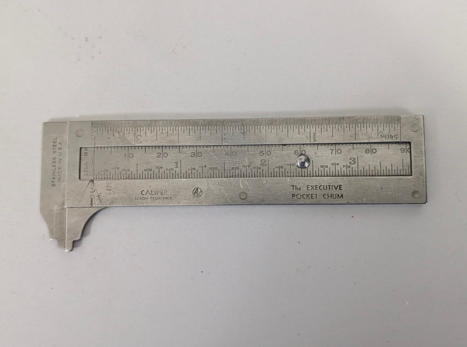 The Executive Pocket Chum No 1045 Slide Caliper Ruler – Stainless – Vintage USA