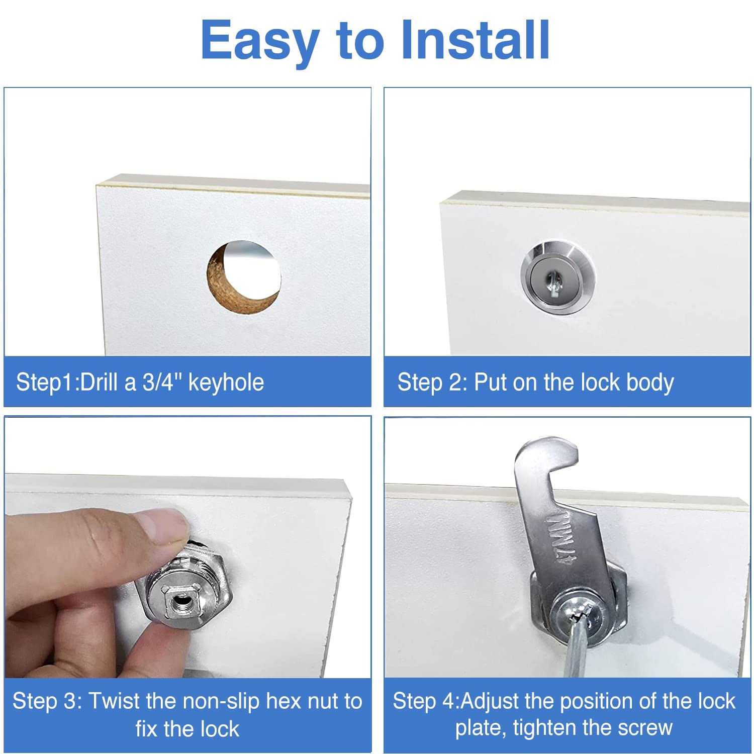 Sissinda Cam Locks Cabinet Keyed Alike, 5/8” 5/8 Inch 5Pcs, Silver