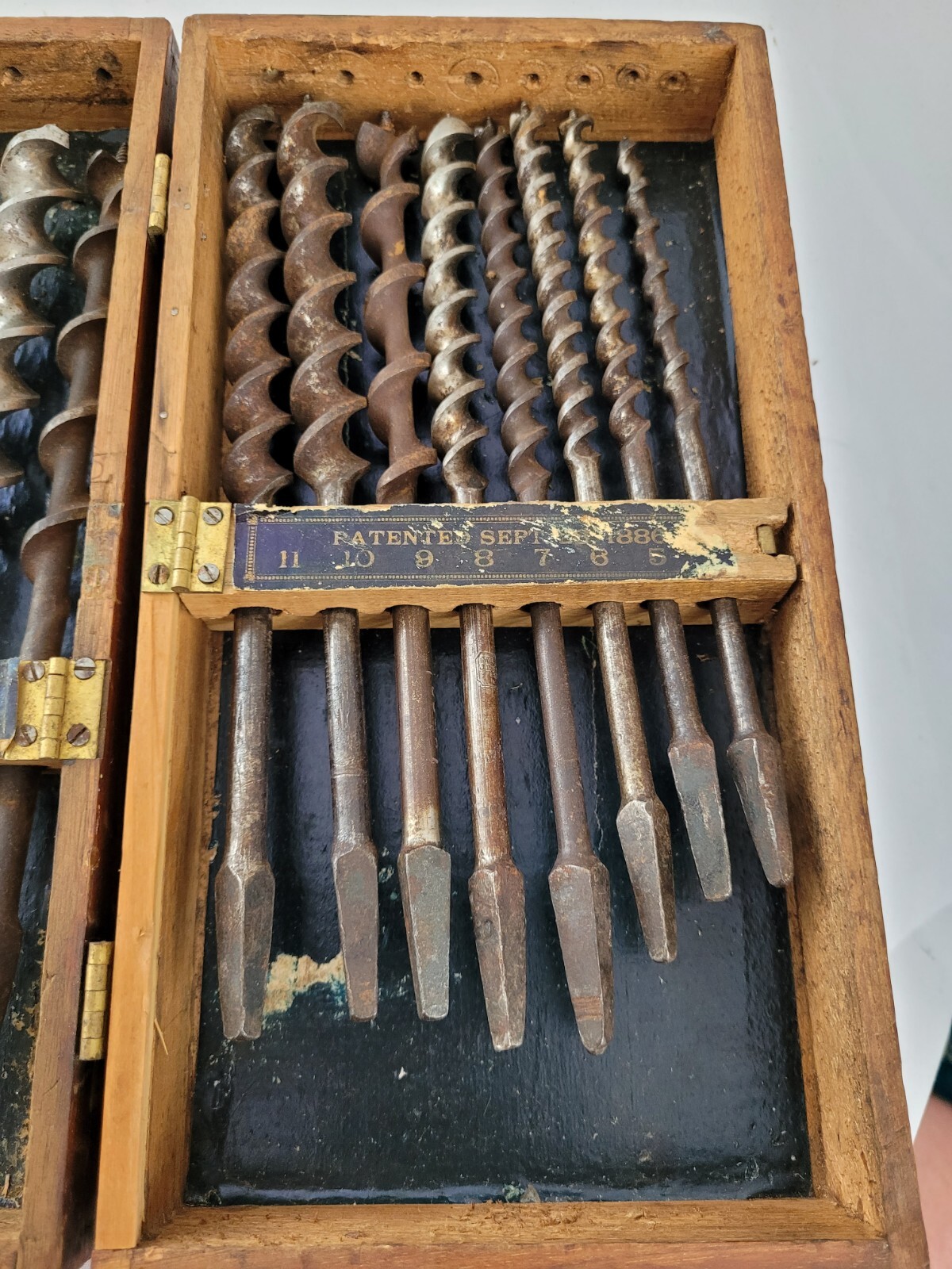 Antique Snell’s Auger Bit Set in Wooden Box Patented 1886!