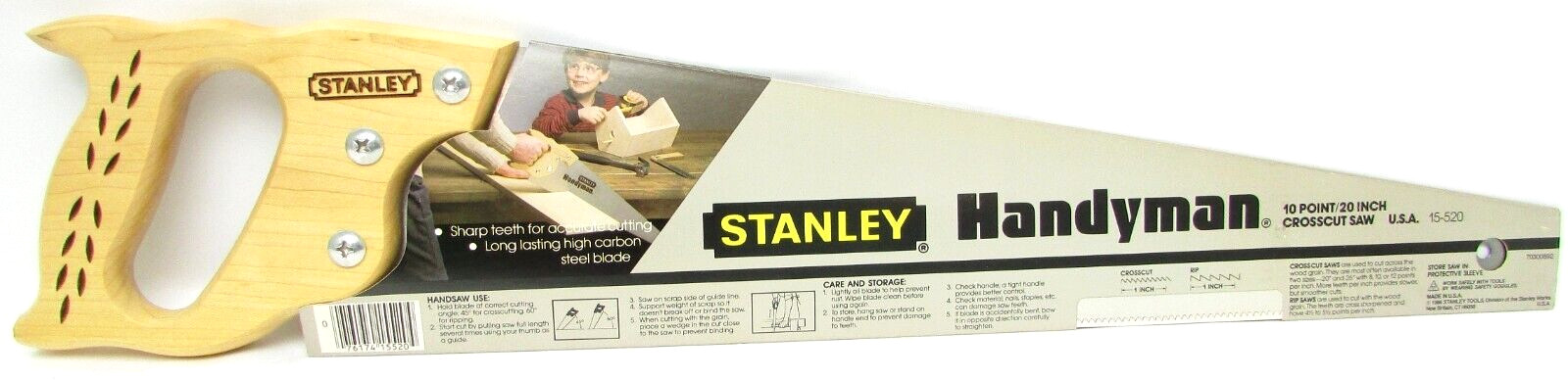 Vtg 1986 STANLEY Handyman Crosscut Handsaw w Wood Handle 15-520 10Pt/20″ USA NOS