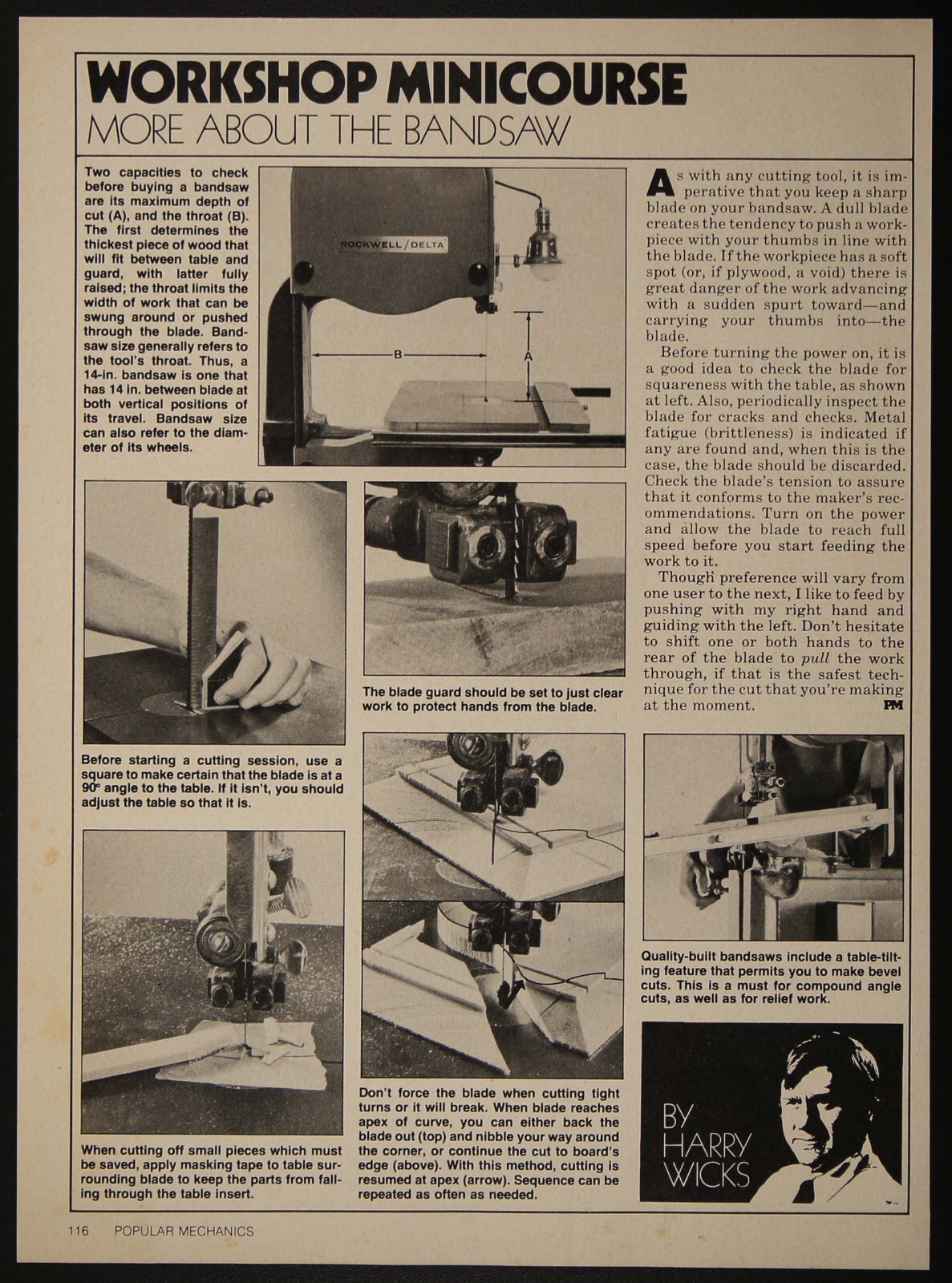 Bandsaw Setup Rockwell Delta Vintage Pictorial Article 1980