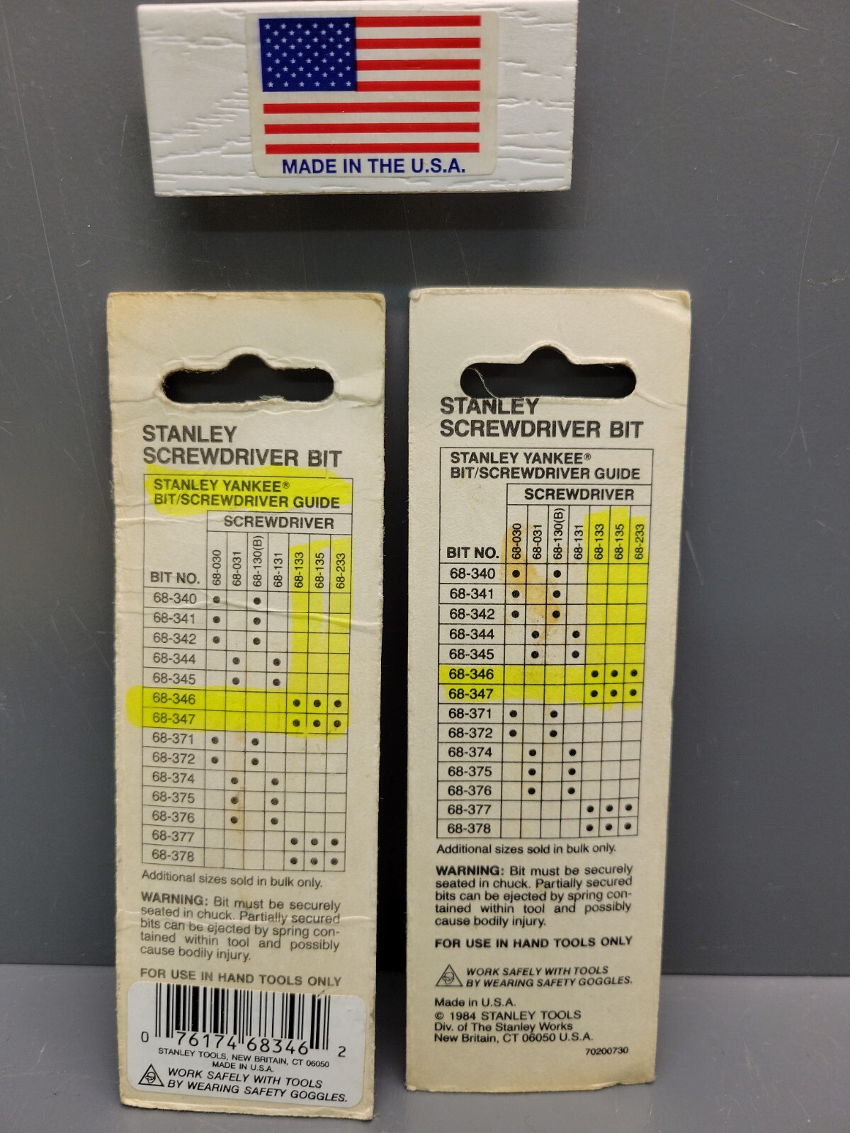 Stanley Yankee Bits 1 & 2 Flat Tip 133 233 135 331 332 68-346 347 For Craftsman