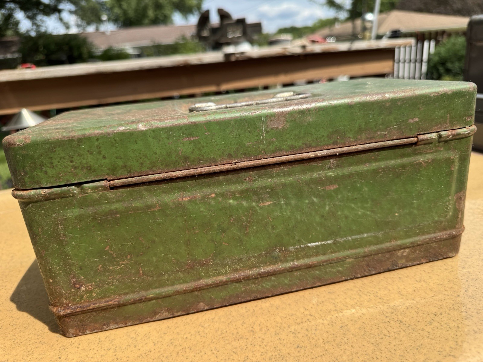 Vintage Climax Green Metal Toolbox 12 ib Patina Wear Good Hamilton