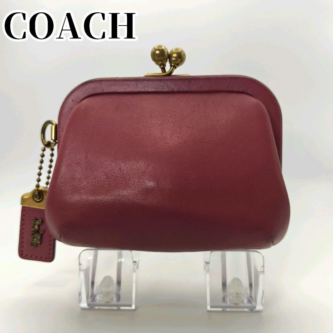 COACH Kisslock Coin Case Mini Wallet Pink Leather Compact Used 9.5x12x4 cm