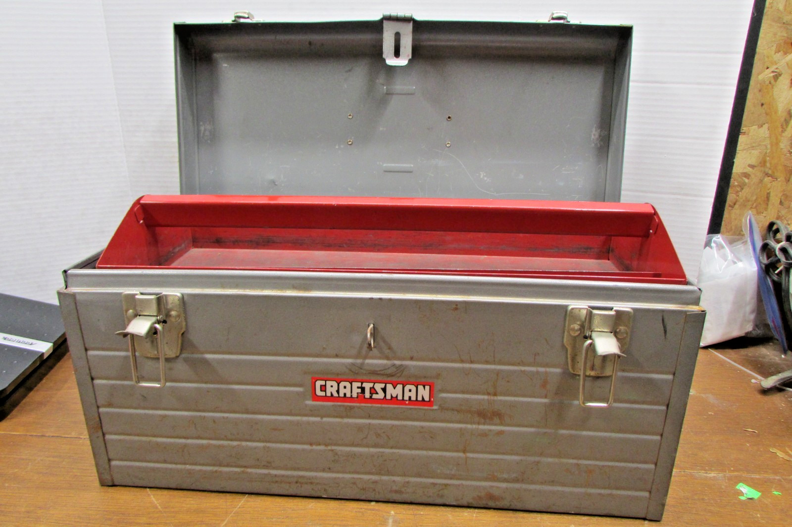 Vintage Sears Craftsman Mechanics Metal Tool Box With Red Tray
