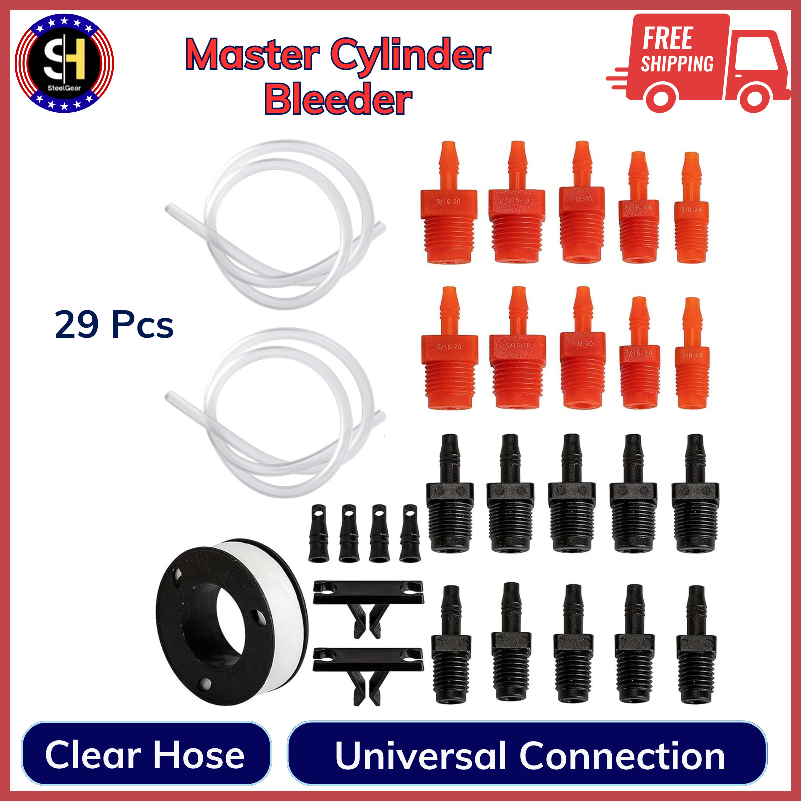 29 Pcs Master Cylinder Bleeder Kit-Brake Bleeder W/ 22″ Hose PTFE Tape Universal