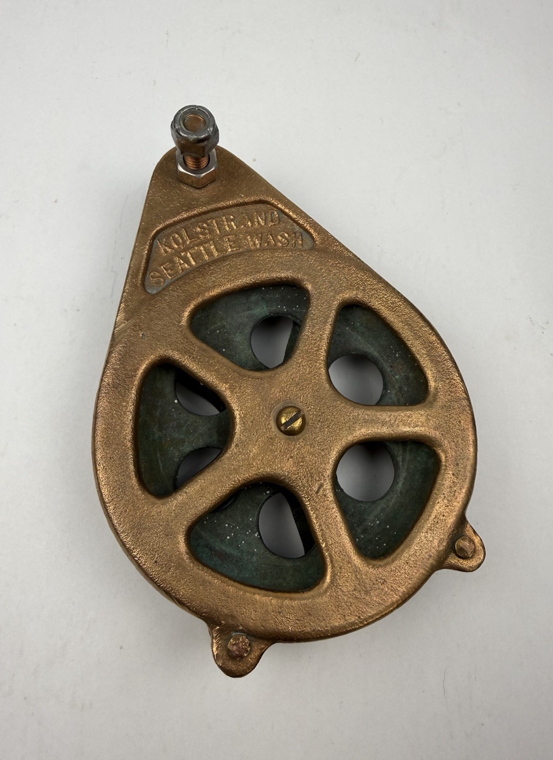 Vintage Antique 6” Kolstrand Bronze Pulley Made in Seattle WA Patina