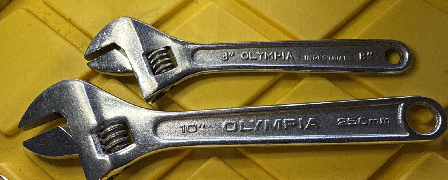 ADJUSTABLE WRENCH LOT 10″ & 8 OLYMPIA- CLEAN TOOLS NO OWNER MARKS
