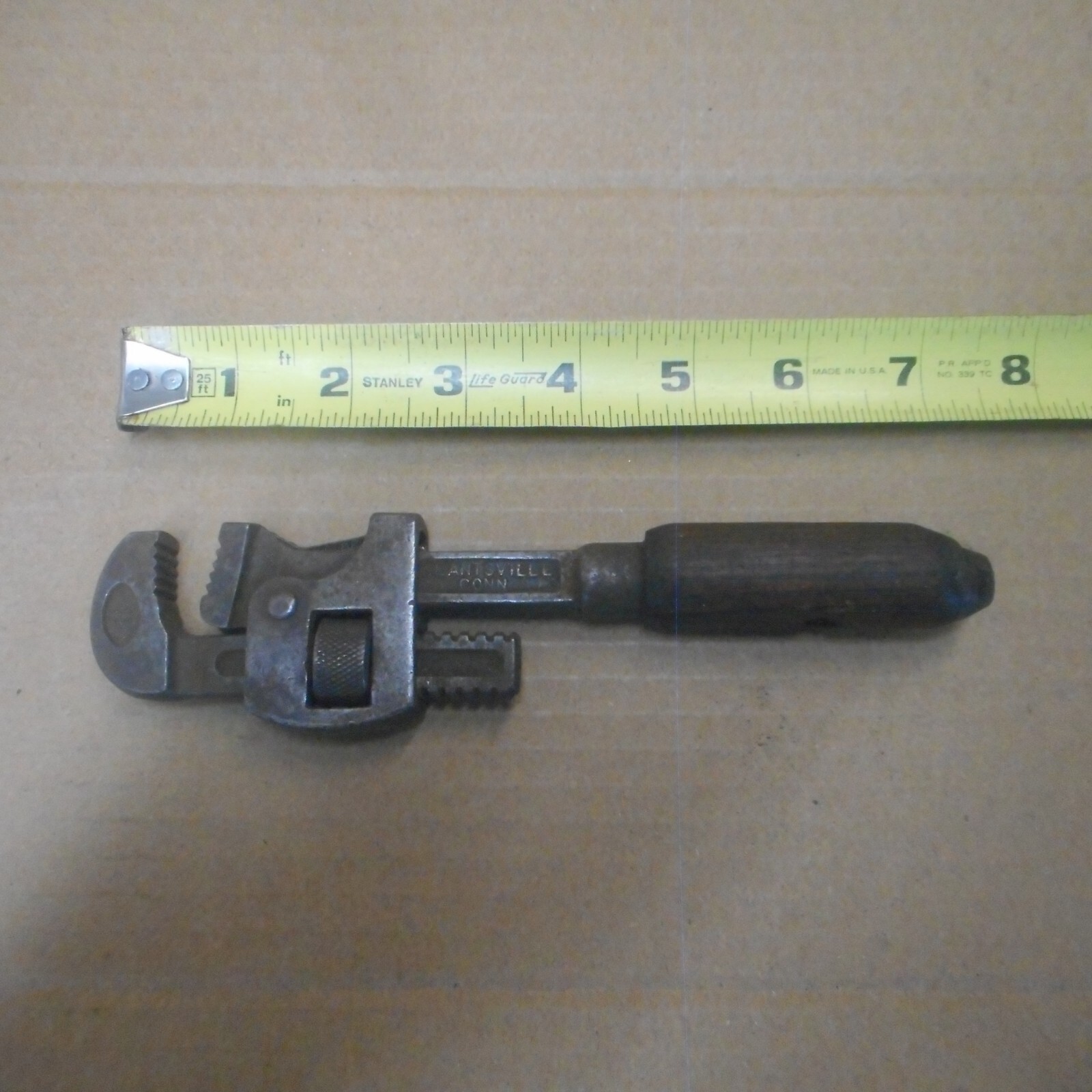 Antique Vintage Tobrin Wood Handle 8″ Adjustable Monkey Wrench