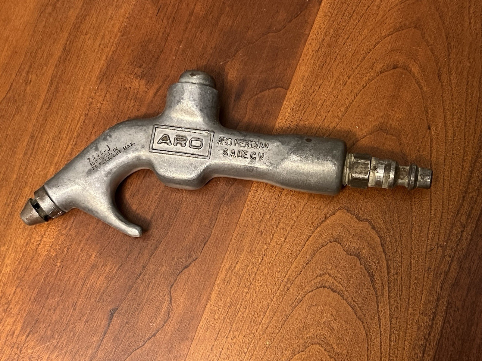 Vintage ARO 7444-J Blow Gun Air Nozzle 100 PSI in 20 PSI Out Silver Tone Mexico