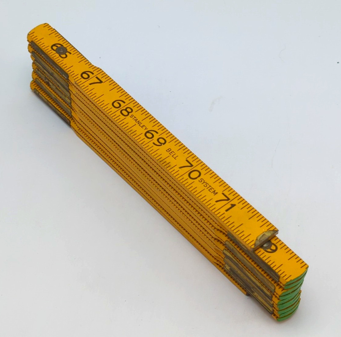 Stanley Bell System Vtg Wooden Zig Zag Folding Ruler Measuring Stick 72” USA