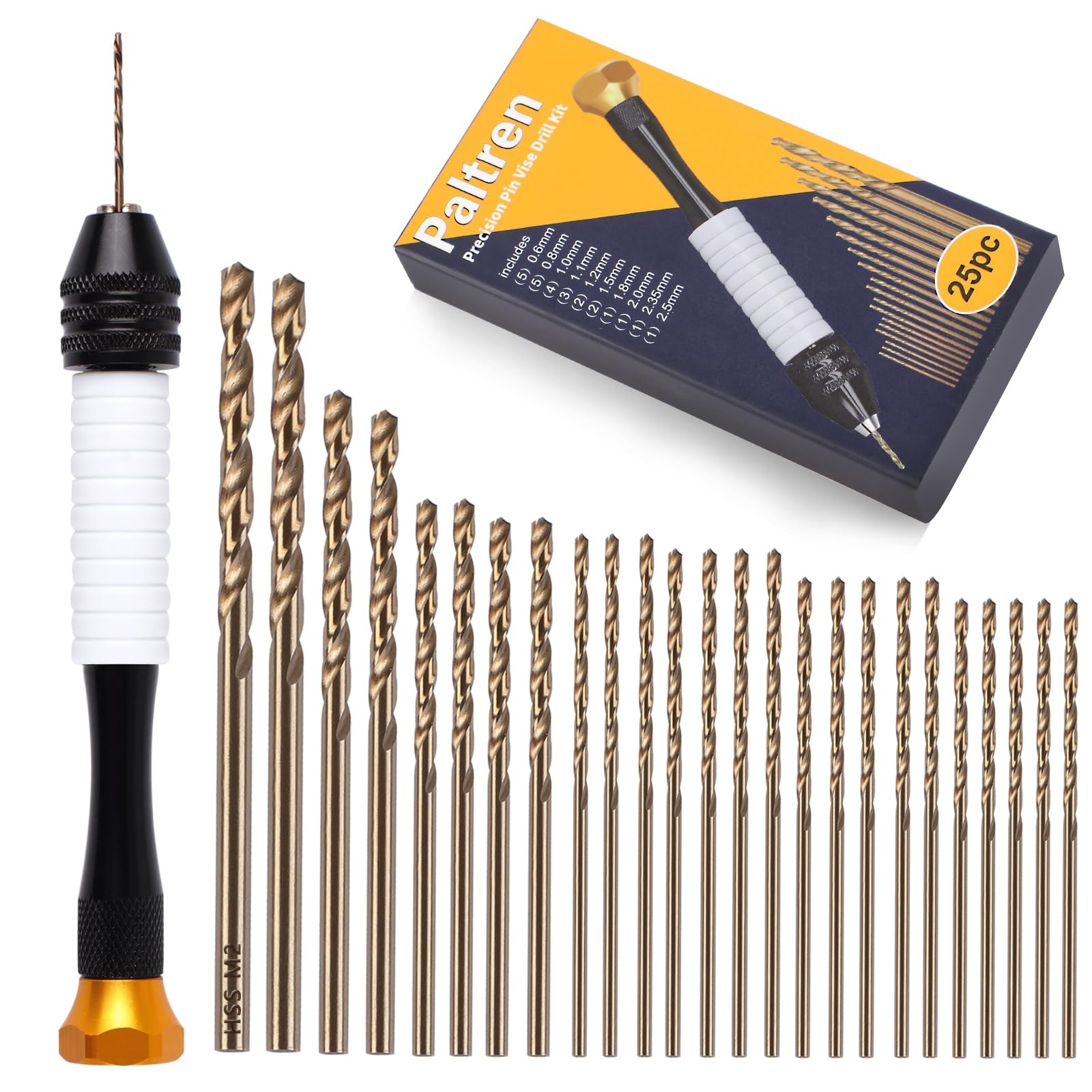Pin Vise for Hobby Crafts & Delicate Work – Complete 25 Piece M2 Micro yellow