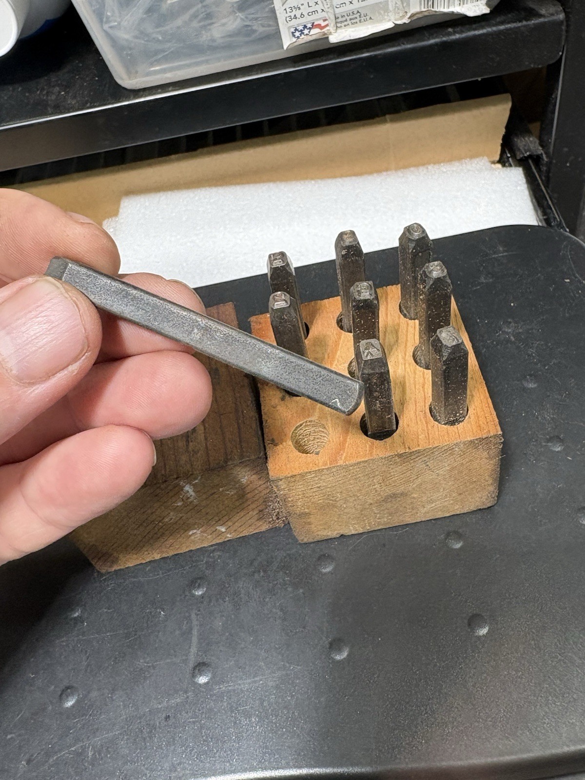 Vtg Steel Number Stamp Set in Wooden Box USA 0-9 1/4” May Be Blue Point?